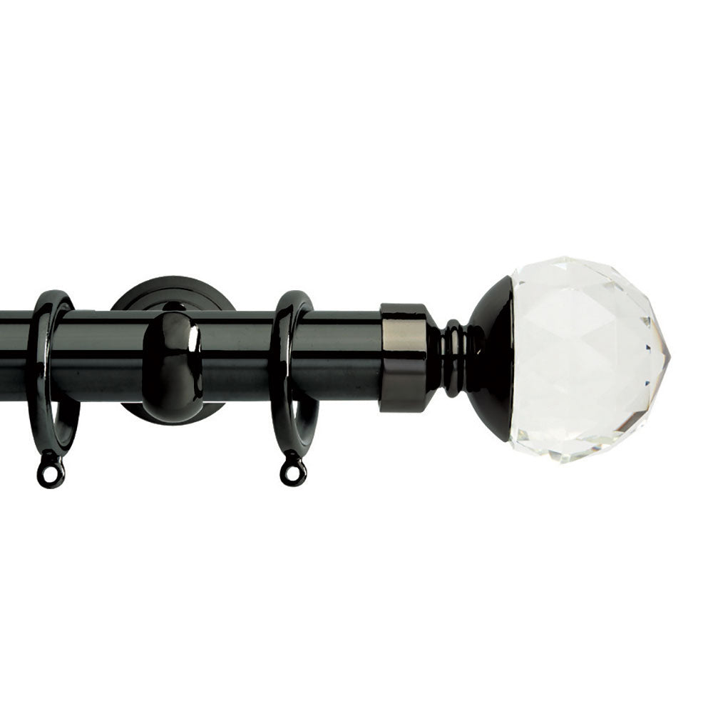 Hallis Neo Premium Clear Faceted Ball Curtain Pole Set in Black Nickel