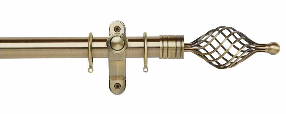 Hallis Galleria Metals Twisted Cage Curtain Pole Set in Burnished Brass