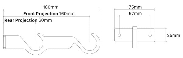 Arc 25mm double centre bracket dimensions