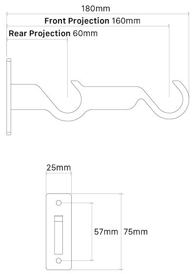 Arc 25mm double end bracket dimensions