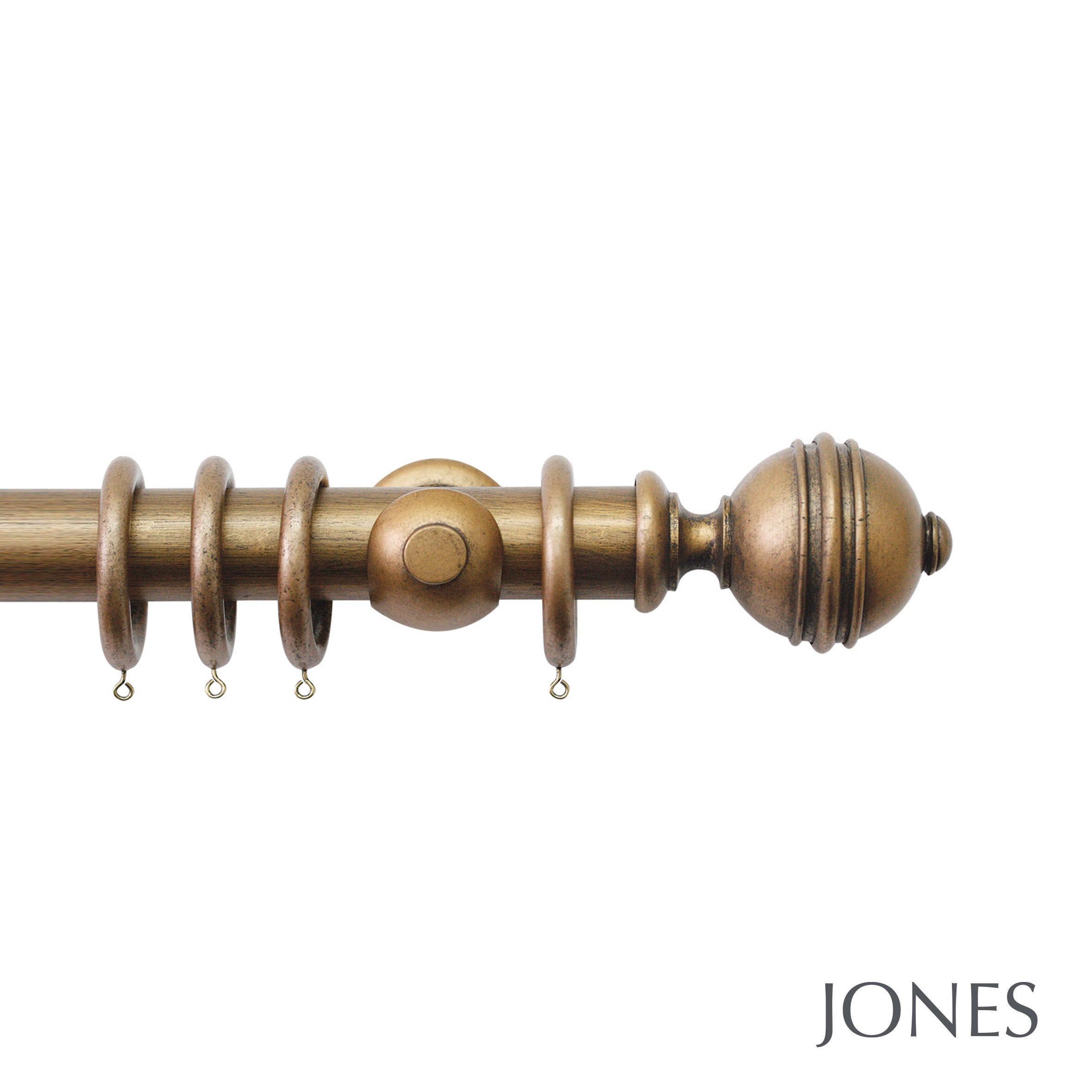 Jones Interiors Florentine Ribbed Ball Finial Curtain Pole Set in Antique Gold