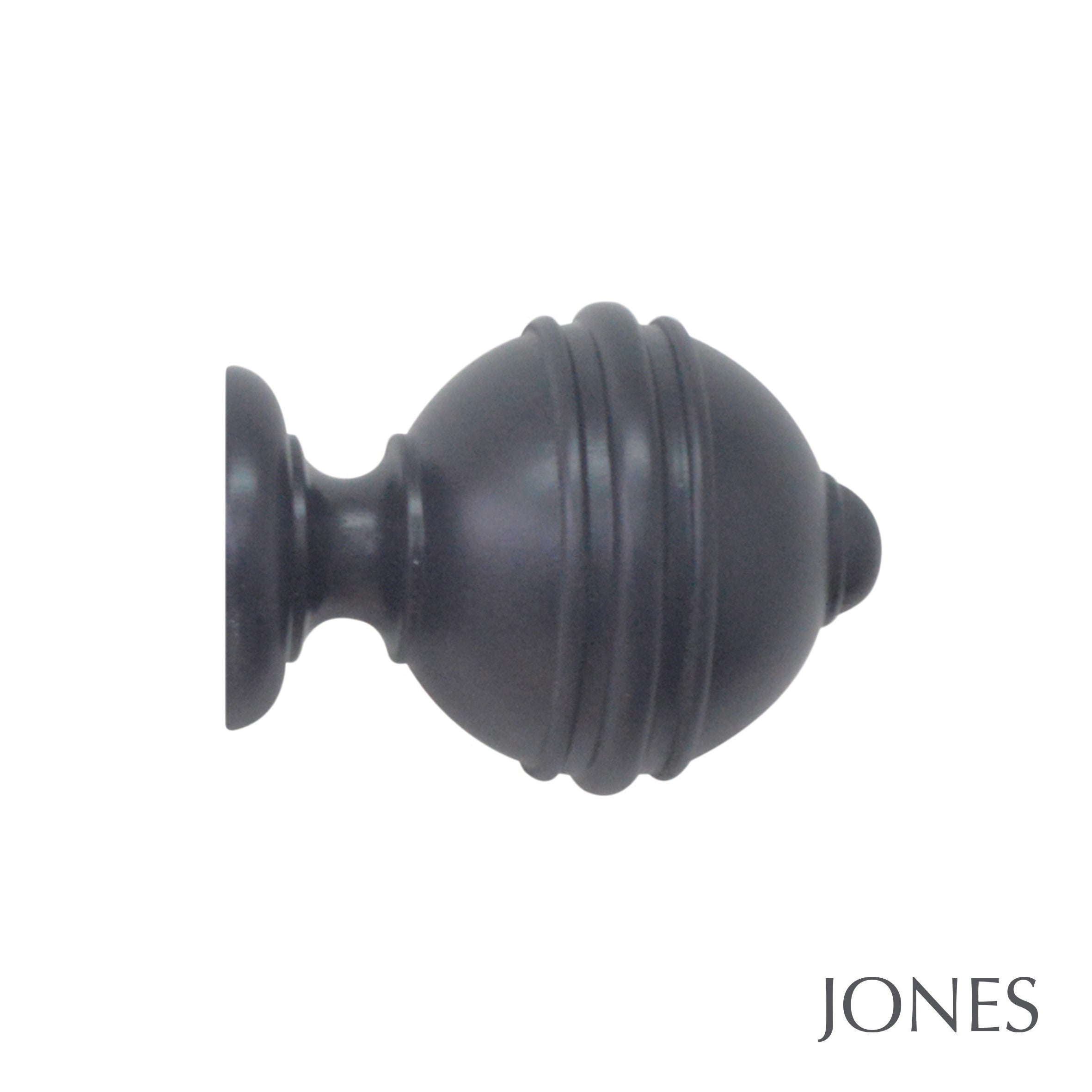 Jones Interiors Estate Ribbed Ball Finial Curtain Pole Set in Basalt