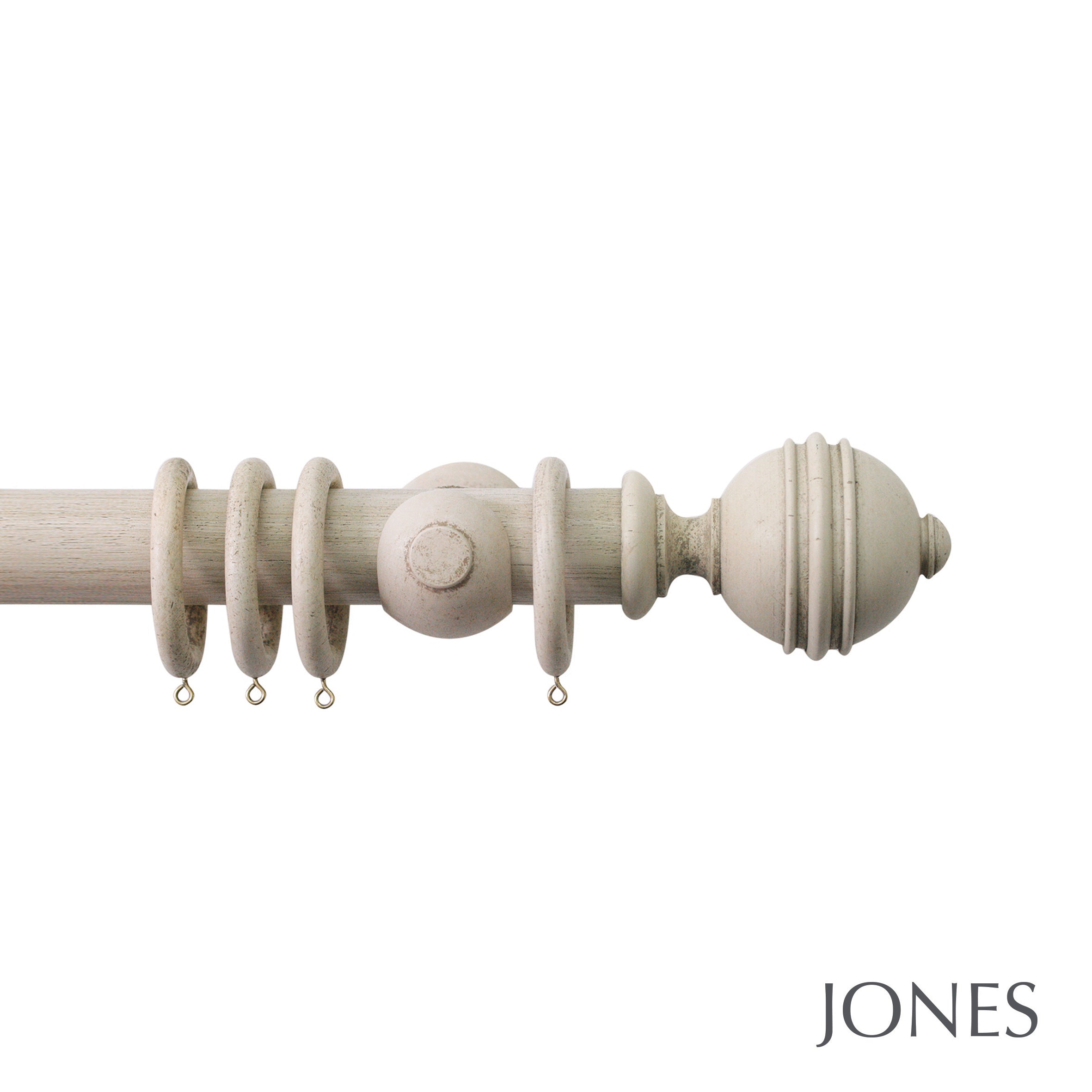 Jones Interiors Florentine Ribbed Ball Finial Curtain Pole Set in Putty