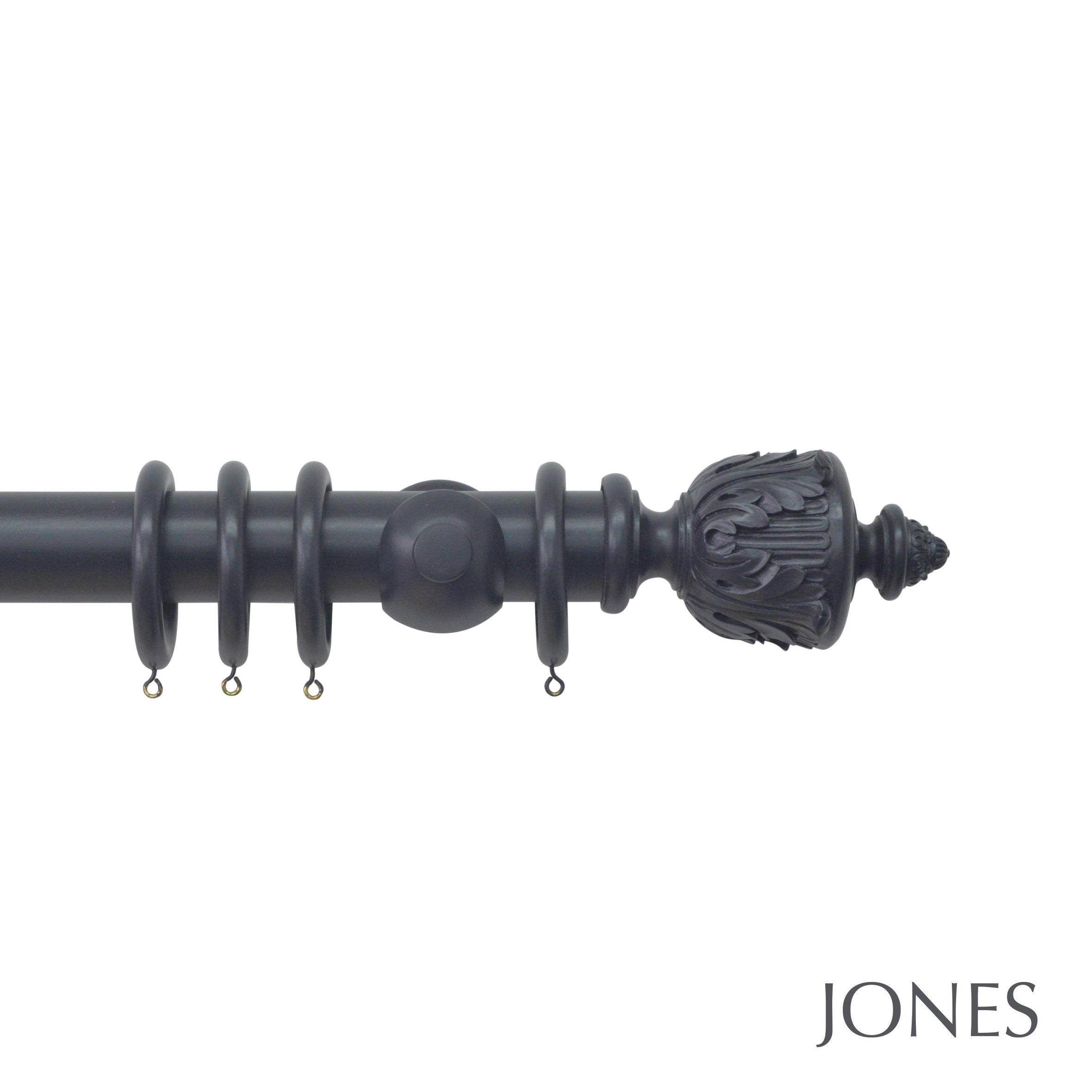 Jones Interiors Estate Acanthus Finial Curtain Pole Set in Basalt