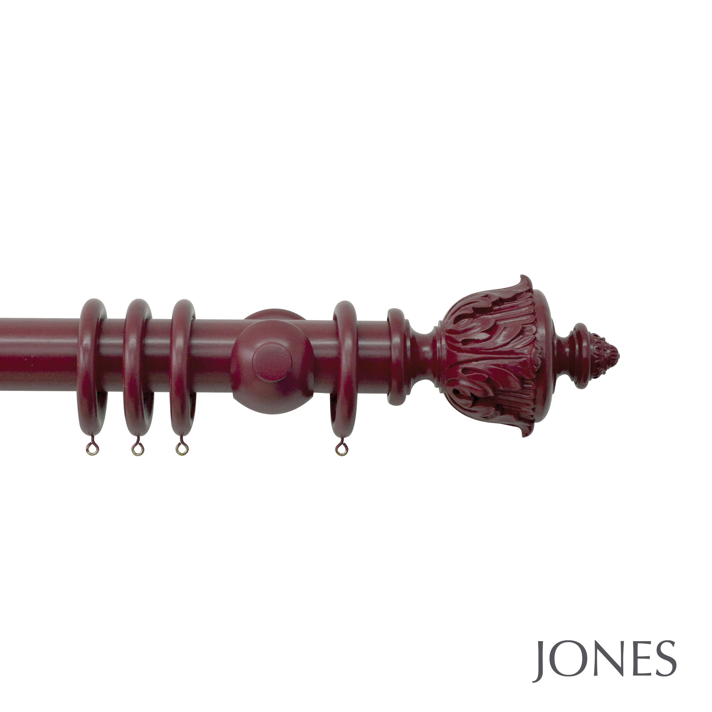 Jones Interiors Estate Acanthus Finial Curtain Pole Set in Claret