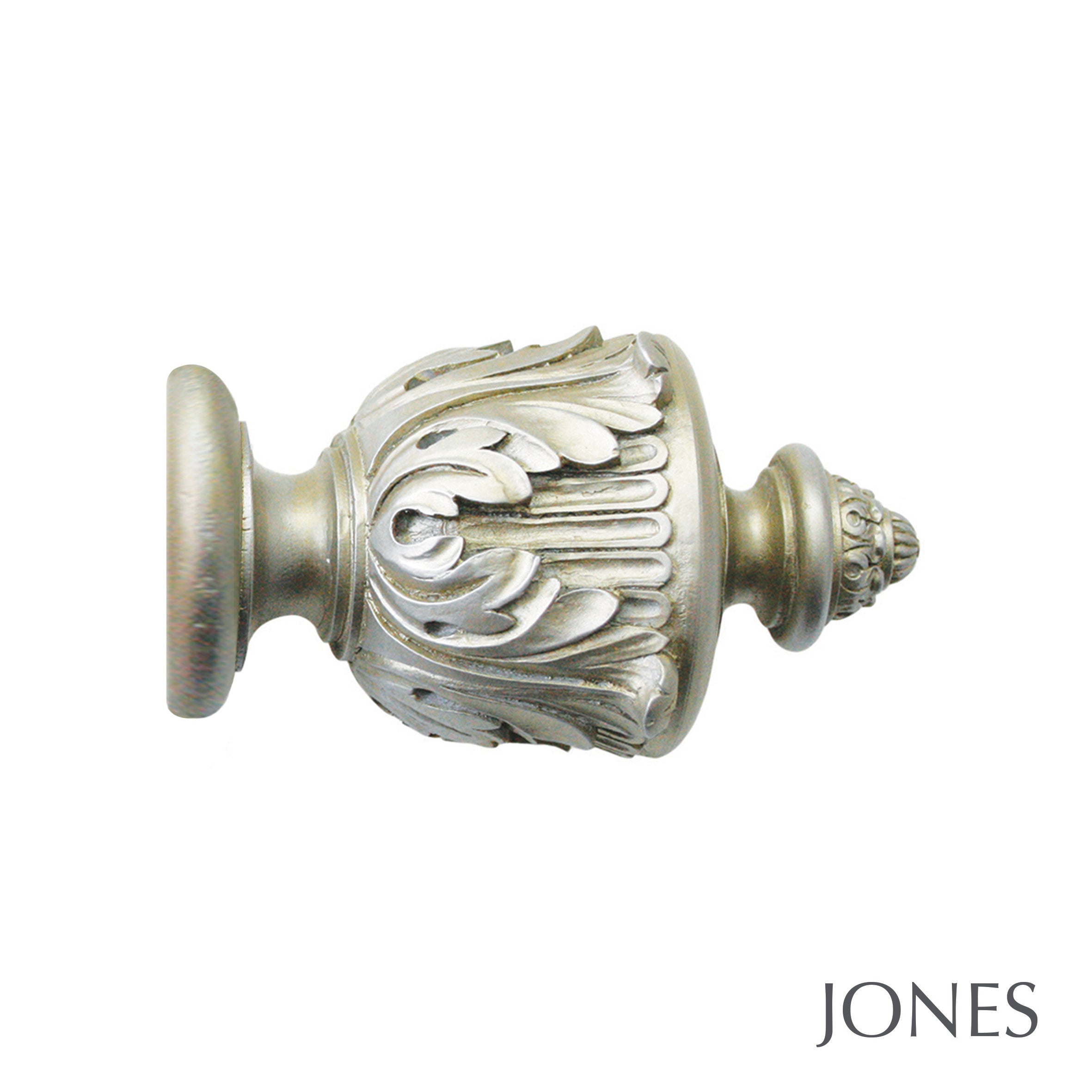 Jones Interiors Florentine Acanthus Finial Curtain Pole Set in Champagne Silver