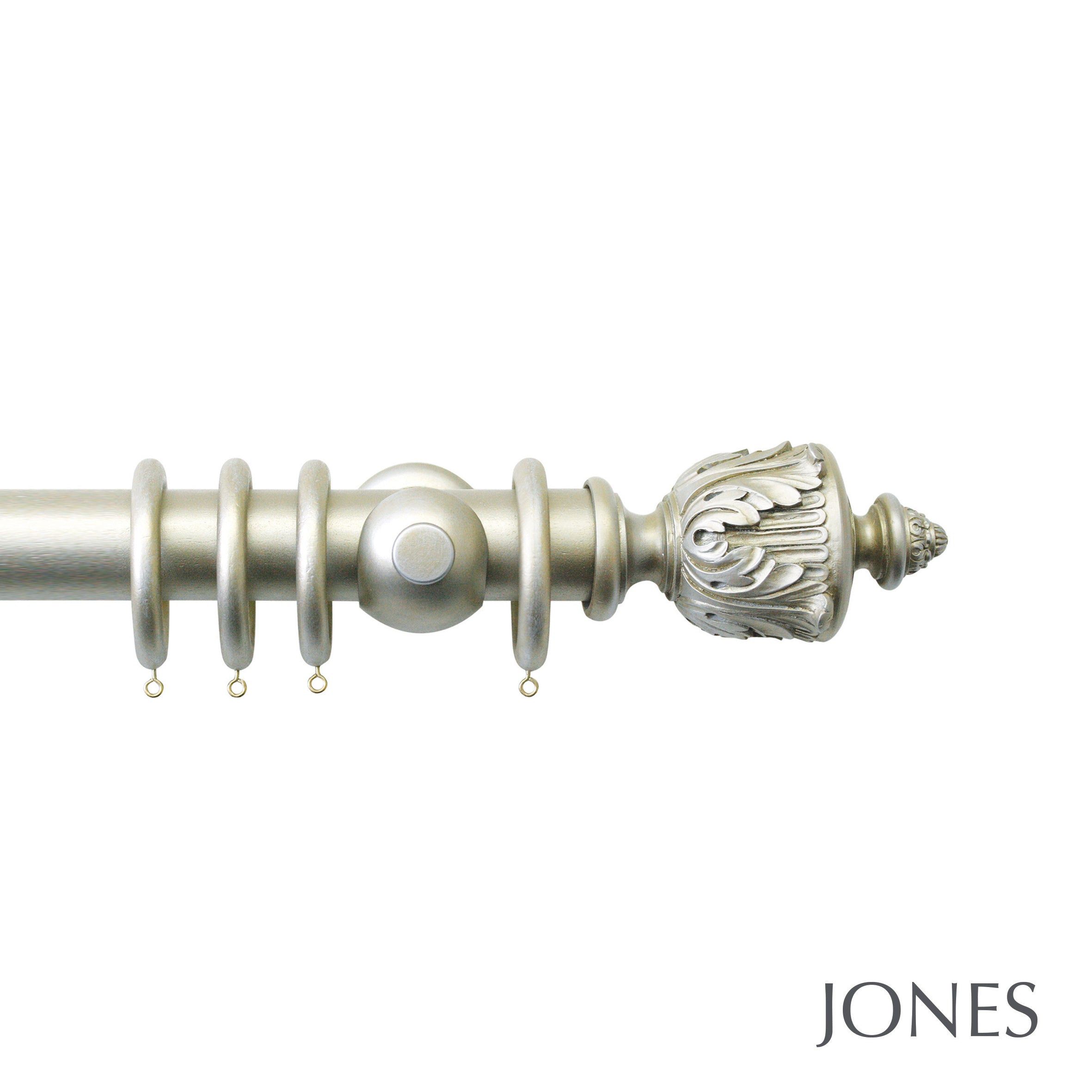 Jones Interiors Florentine Acanthus Finial Curtain Pole Set in Champagne Silver