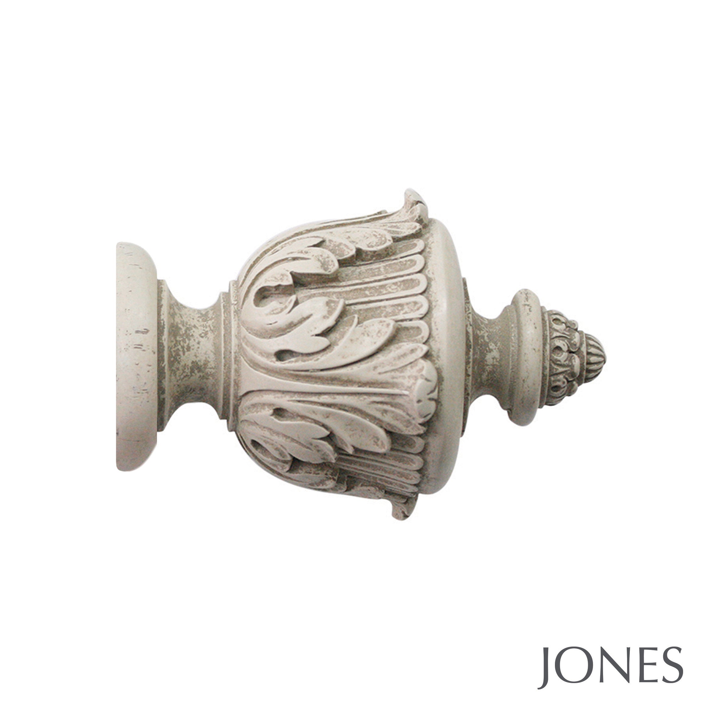 Jones Interiors Florentine Acanthus Finial Curtain Pole Set in Putty