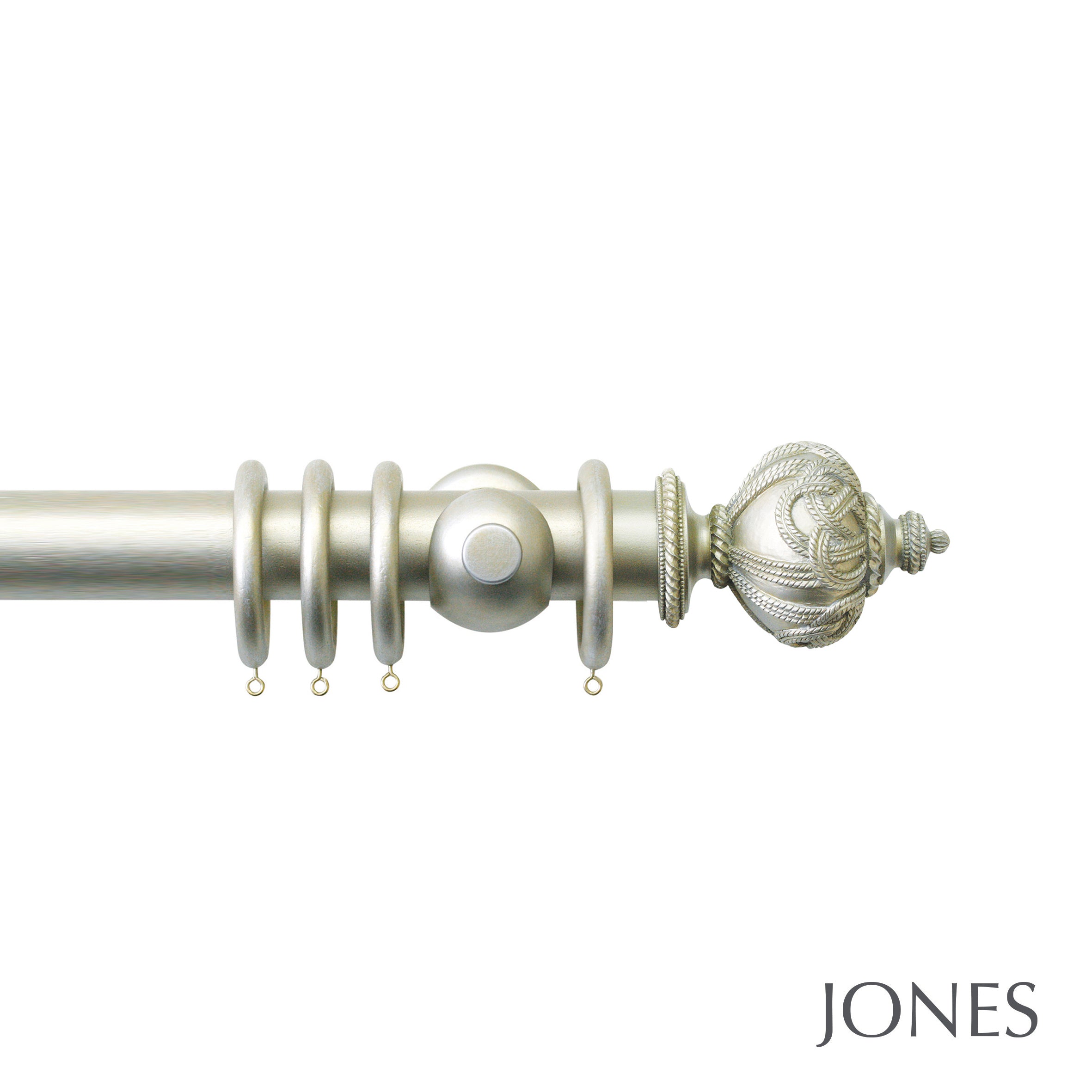 Jones Interiors Grande Rope Finial Curtain Pole Set in Champagne Silver