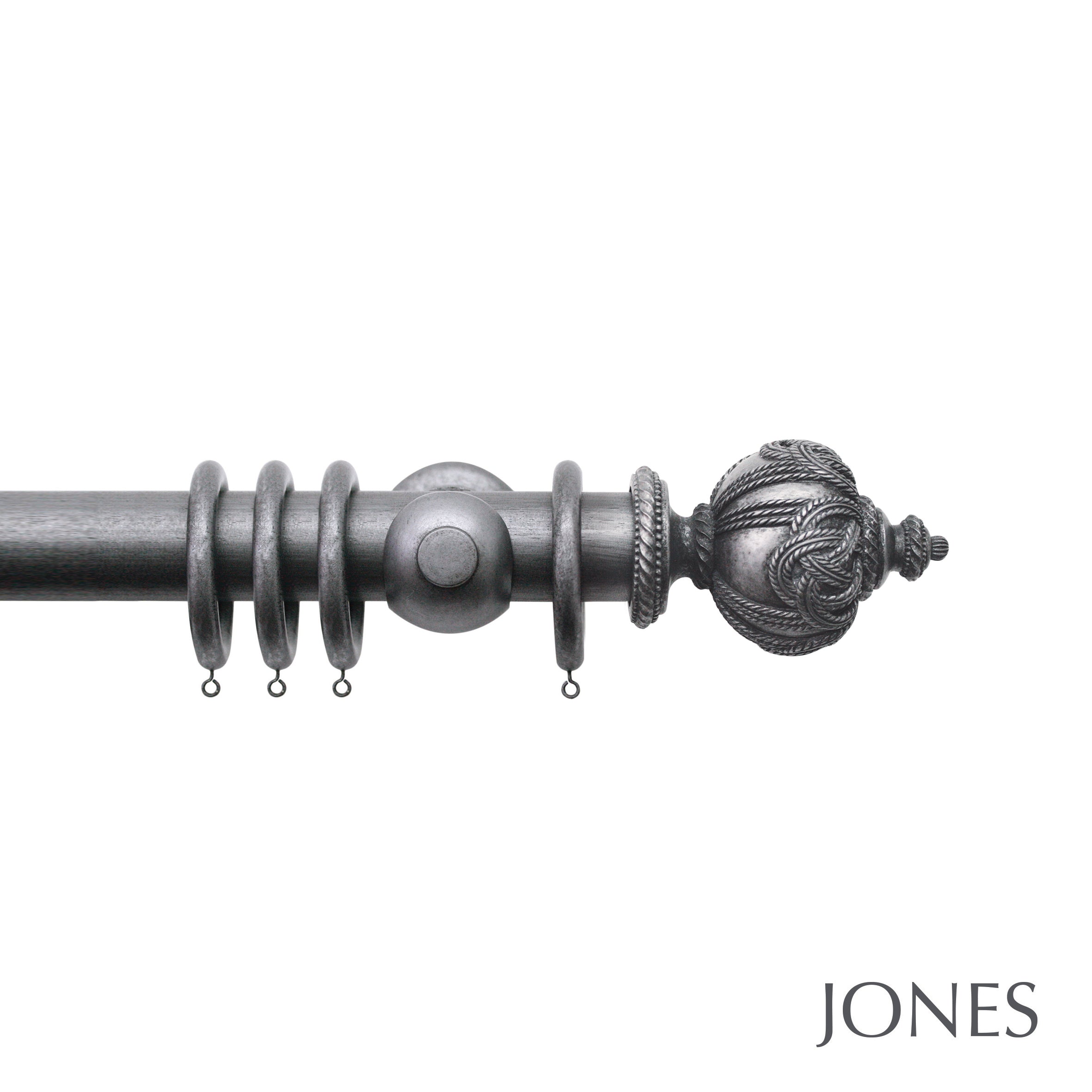 Jones Interiors Grande Rope Finial Curtain Pole Set in Pewter