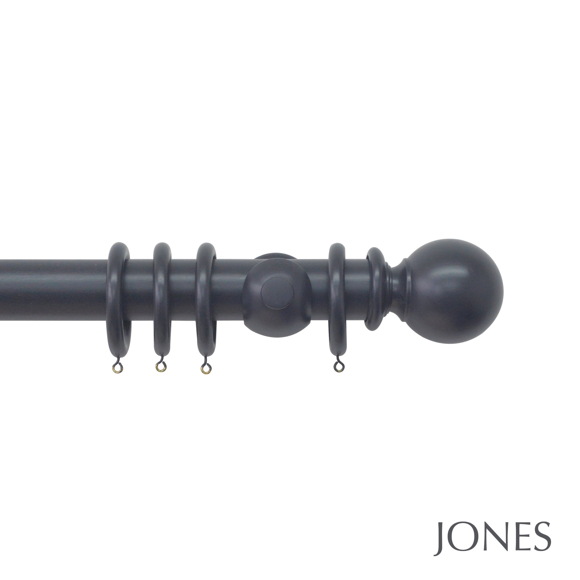 Jones Interiors Estate Ball Finial Curtain Pole Set in Basalt