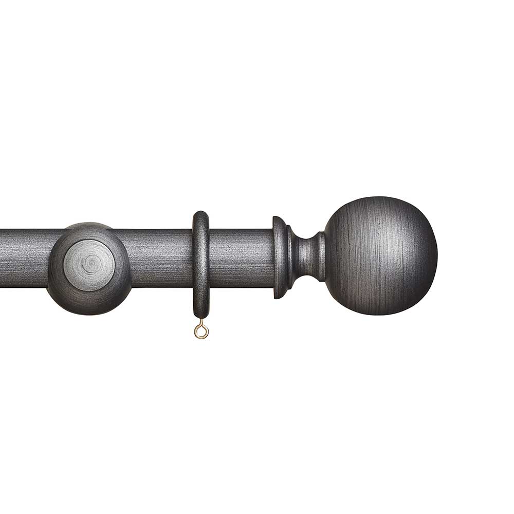 Hallis Museum Plain Ball Curtain Pole Set in Satin Pewter