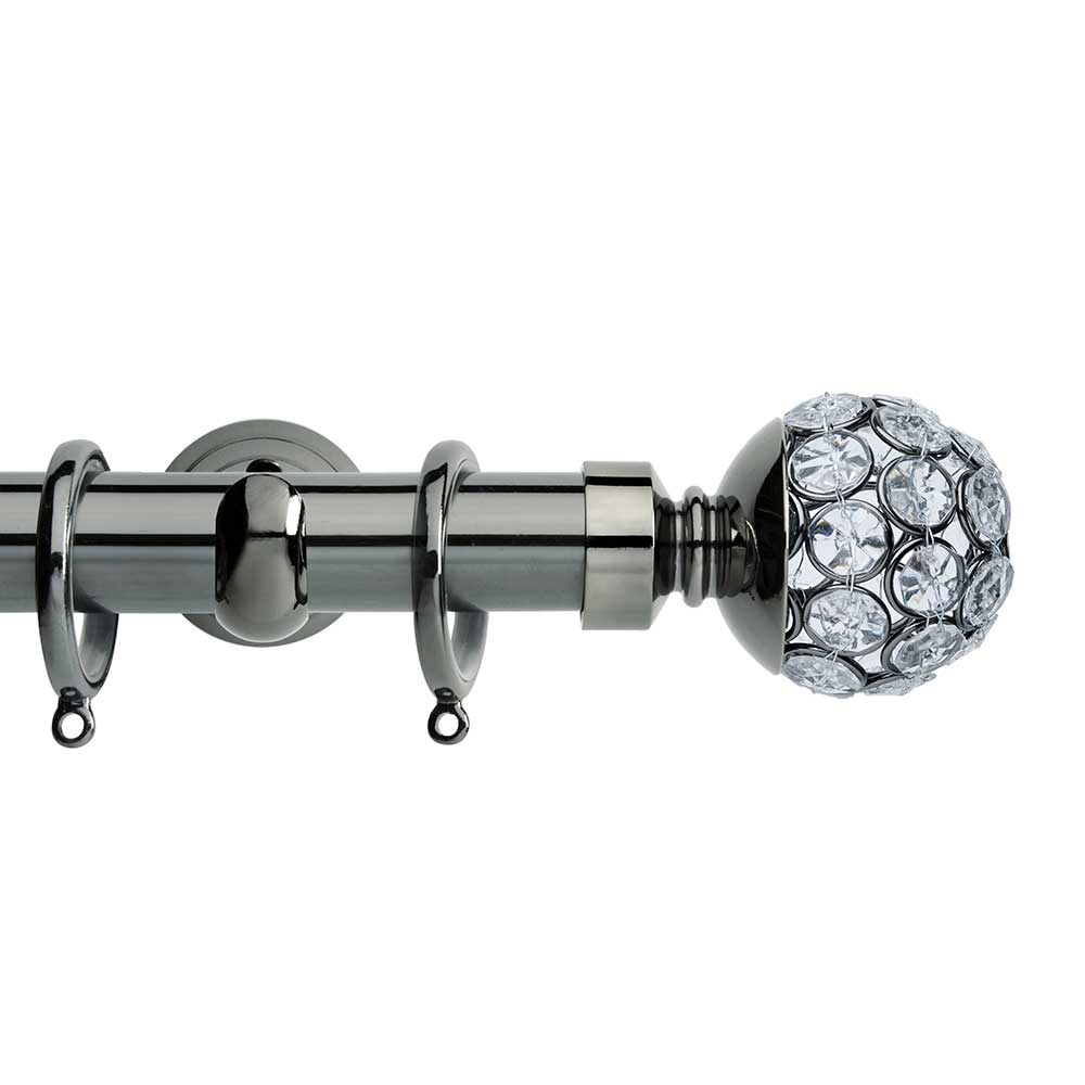 Hallis Neo Style Jewelled Ball Bay Window Curtain Pole Set in Black Nickel