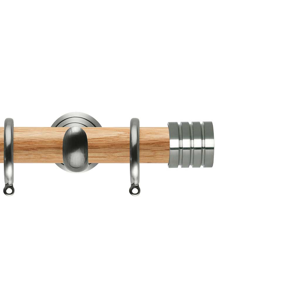 Hallis Neo Oak Orig Stud Stainless Steel Curtain Pole Set in Solid Oak