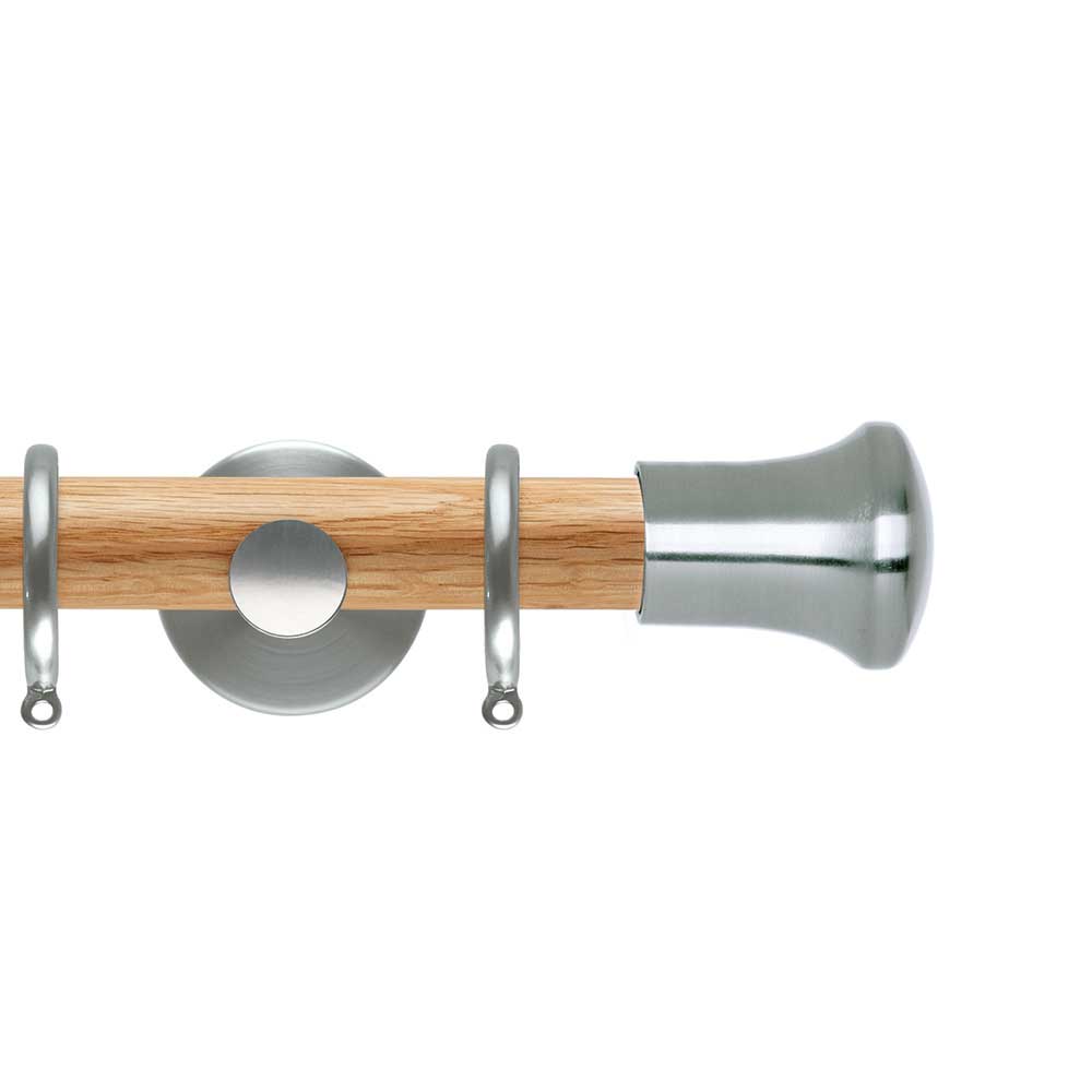 Hallis Neo Oak Trumpet St/Steel Curtain Pole Set in Solid Oak