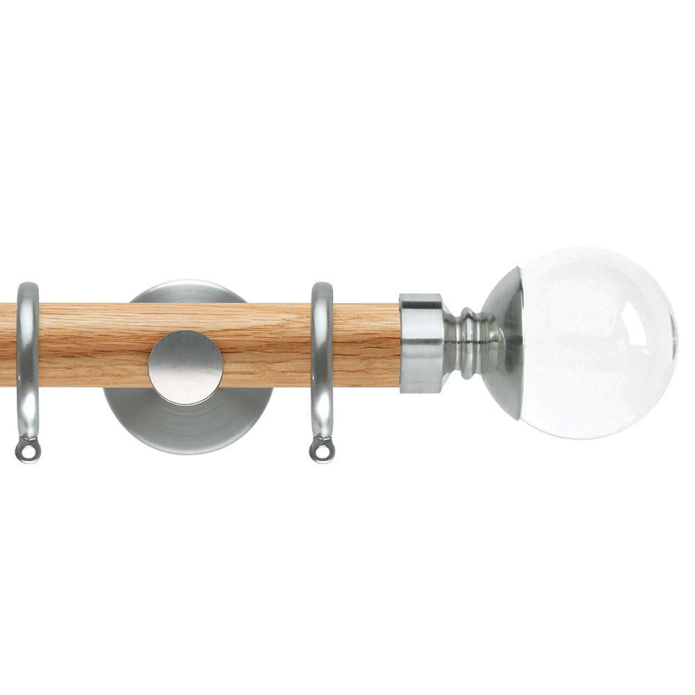 Hallis Neo Oak Clear Ball St/Steel Curtain Pole Set in Solid Oak