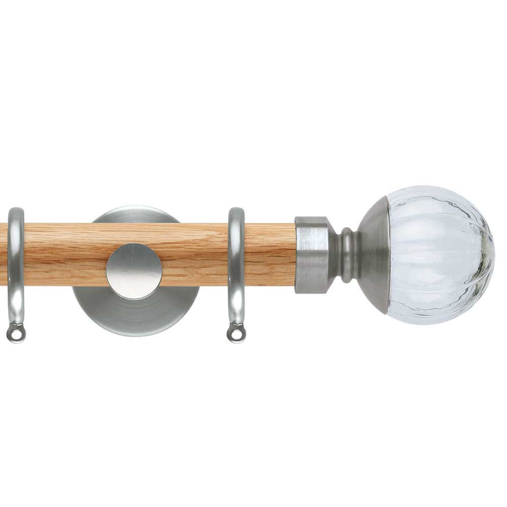 Hallis Neo Oak Pumpkin Ball St/Steel Curtain Pole Set in Solid Oak