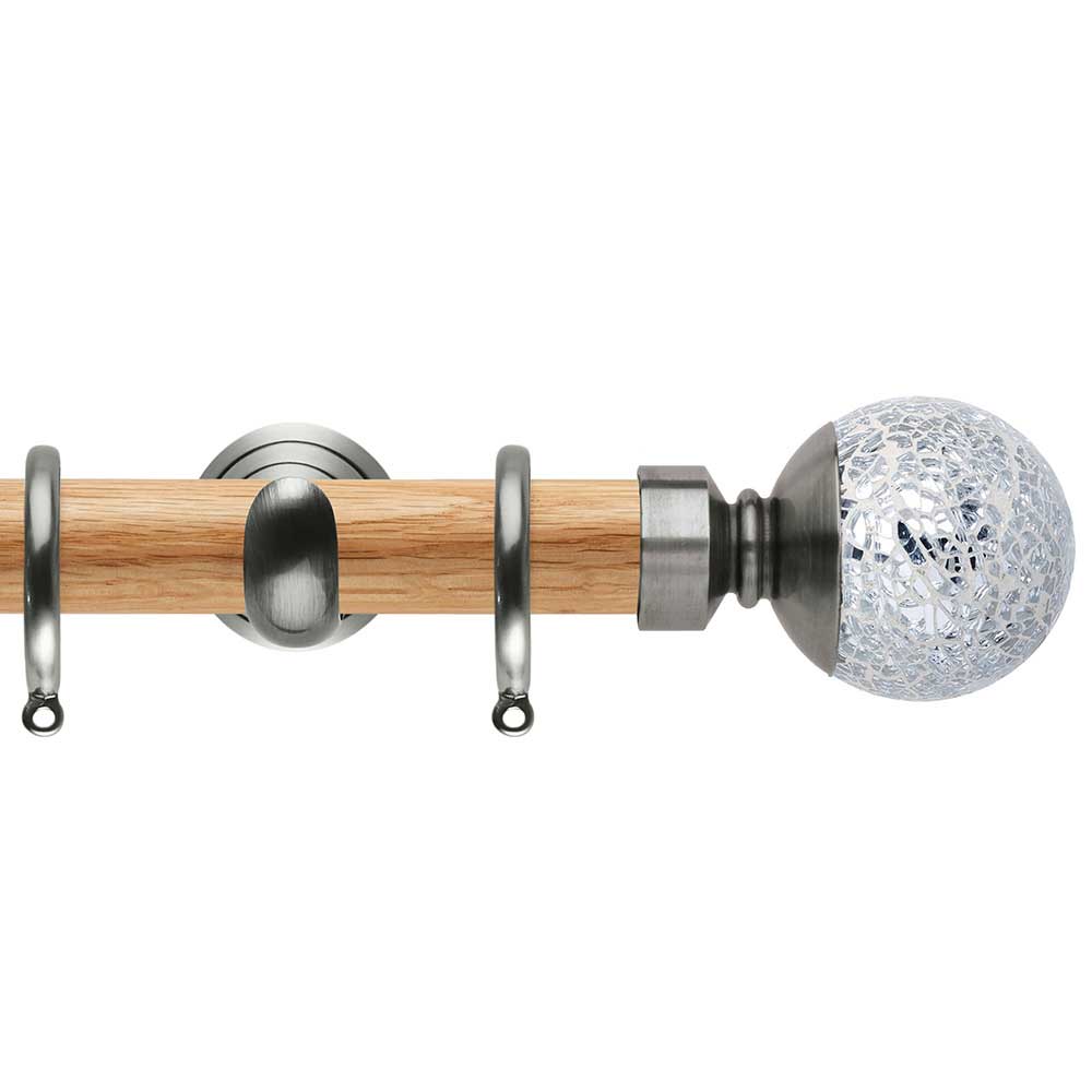 Hallis Neo Oak Mosaic Ball Stainless Steel Curtain Pole Set in Solid Oak