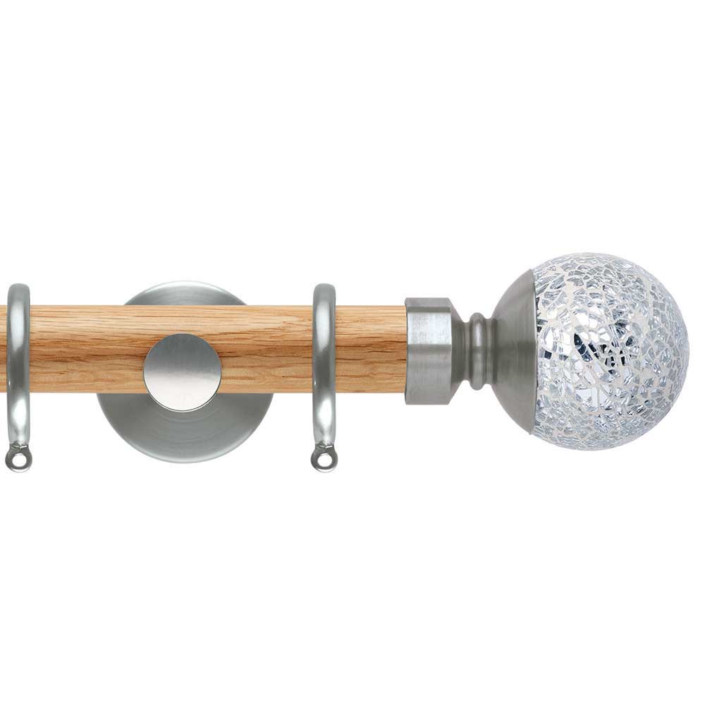 Hallis Neo Oak Mosaic Ball St/Steel Curtain Pole Set in Solid Oak