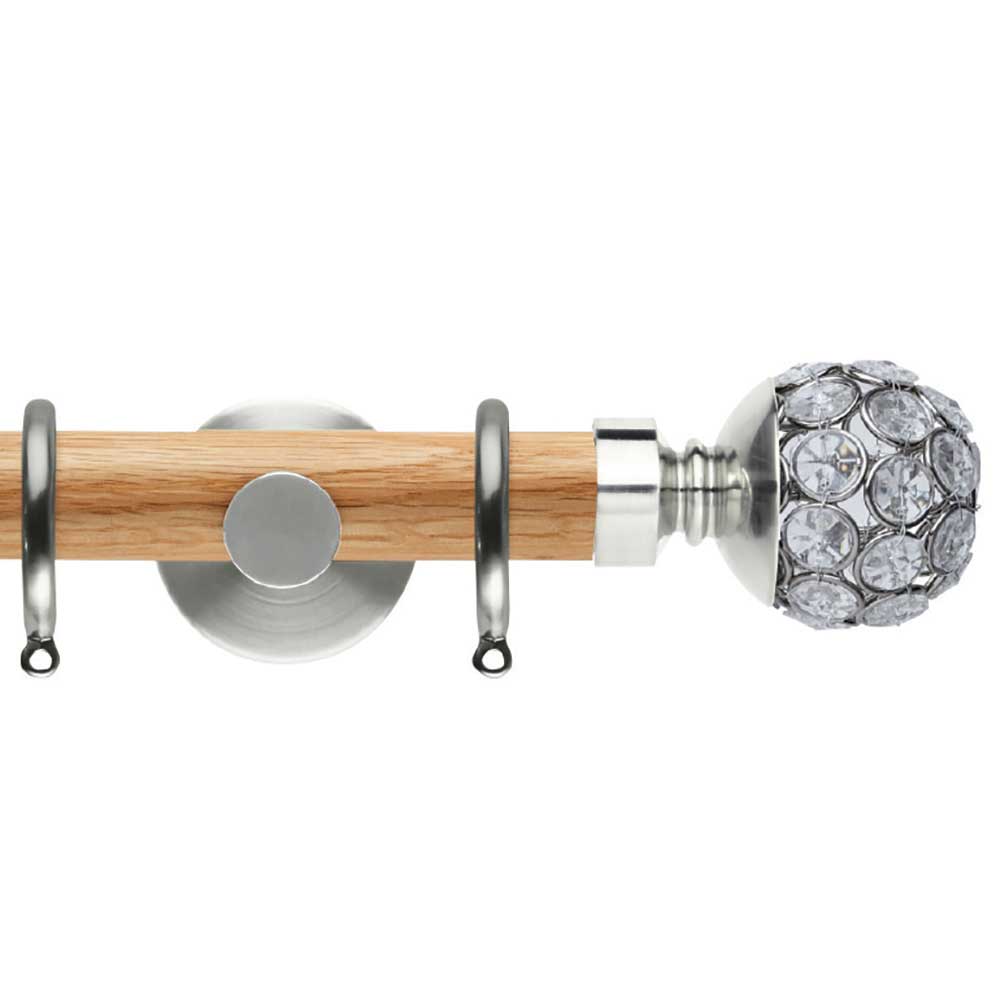 Hallis Neo Oak Jewelled Ball St/Steel Curtain Pole Set in Solid Oak