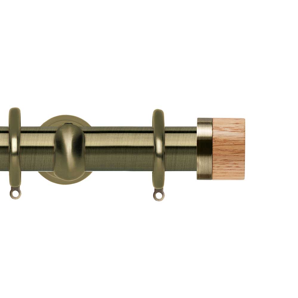 Hallis Neo Oak Stud Curtain Pole Set in Spun Brass