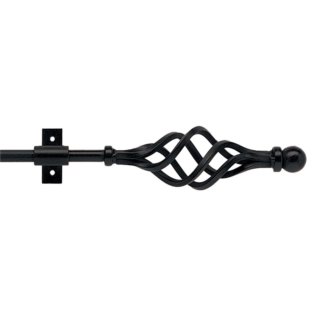 Hallis Artisan Cage Wrought Iron Curtain Pole Set in Black