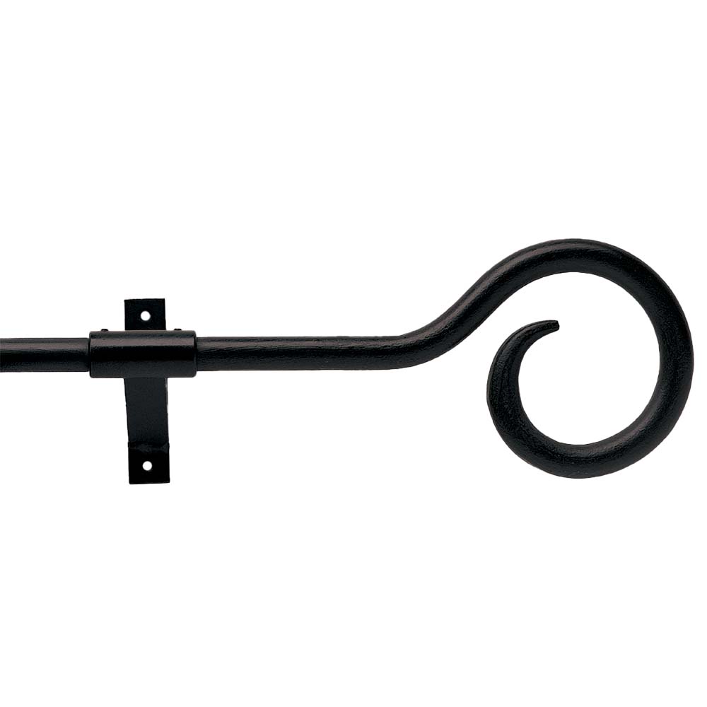 Hallis Artisan Crozier Wrought Iron Curtain Pole Set in Black