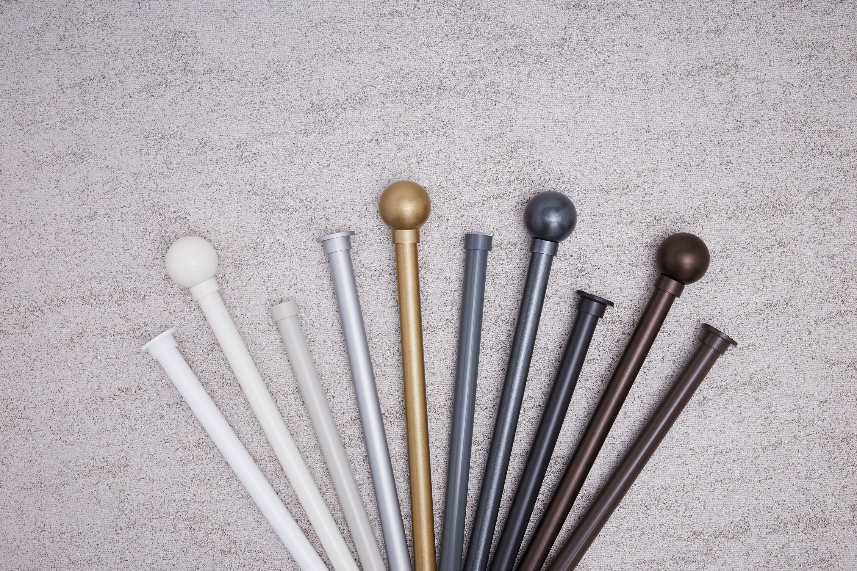 Arc Ball curtain pole in Warm Grey, room view