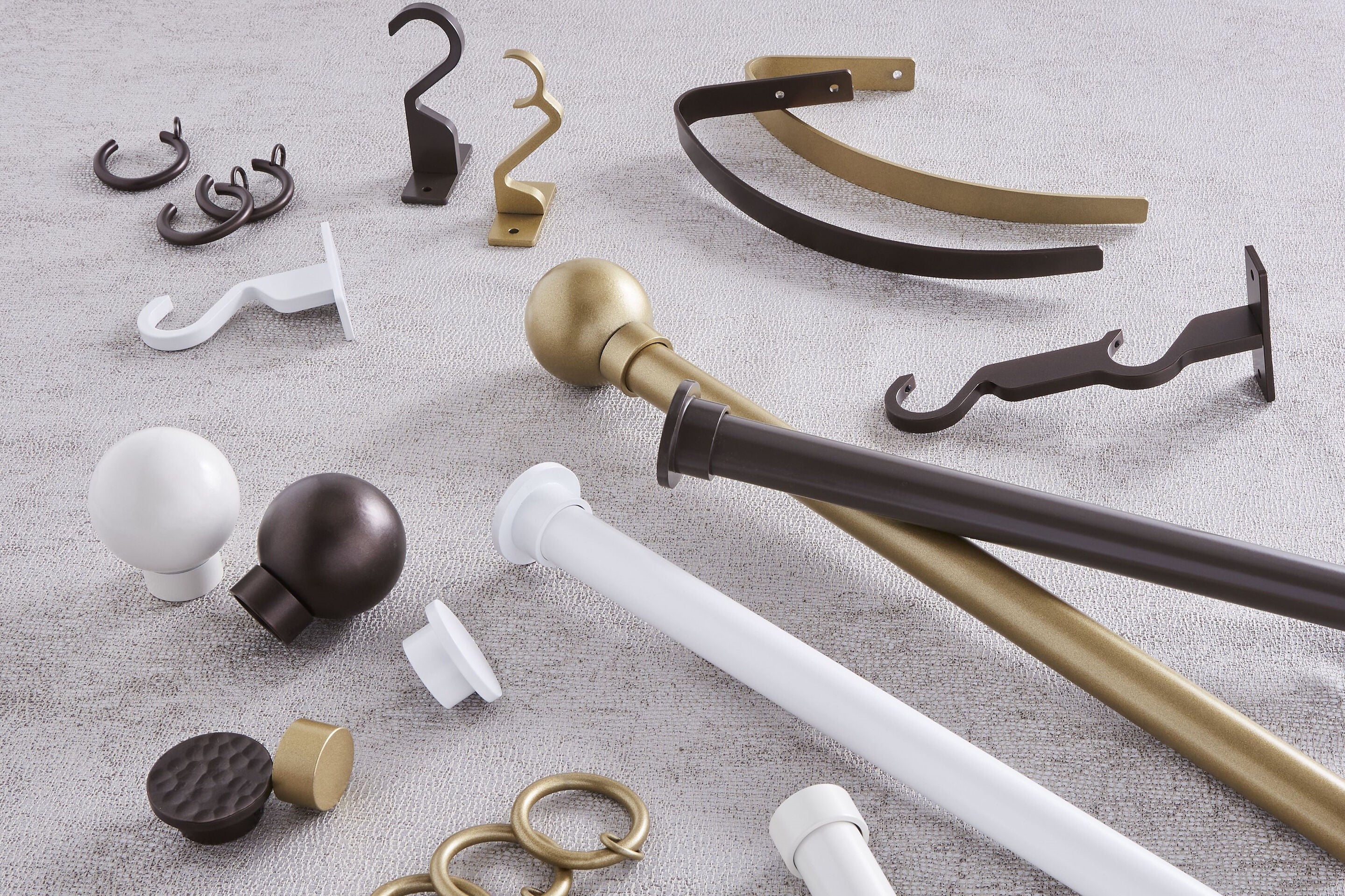 Arc Ball curtain pole in Soft Brass, room view
