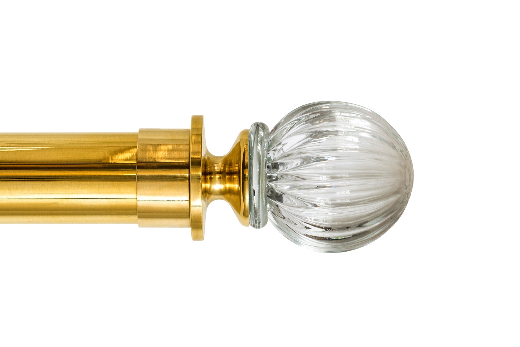 Tillys Glass Reeded Ball Finial Curtain Pole Set in Polished Brass