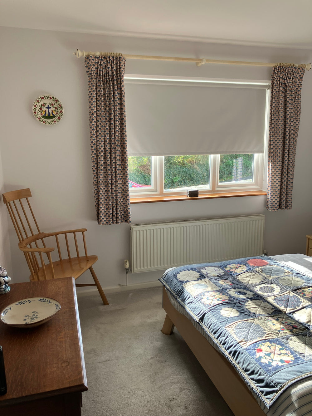Jones Interiors Cathedral Exeter Finial Curtain Pole Set in Ivory in Rose's bedroom, customer photo