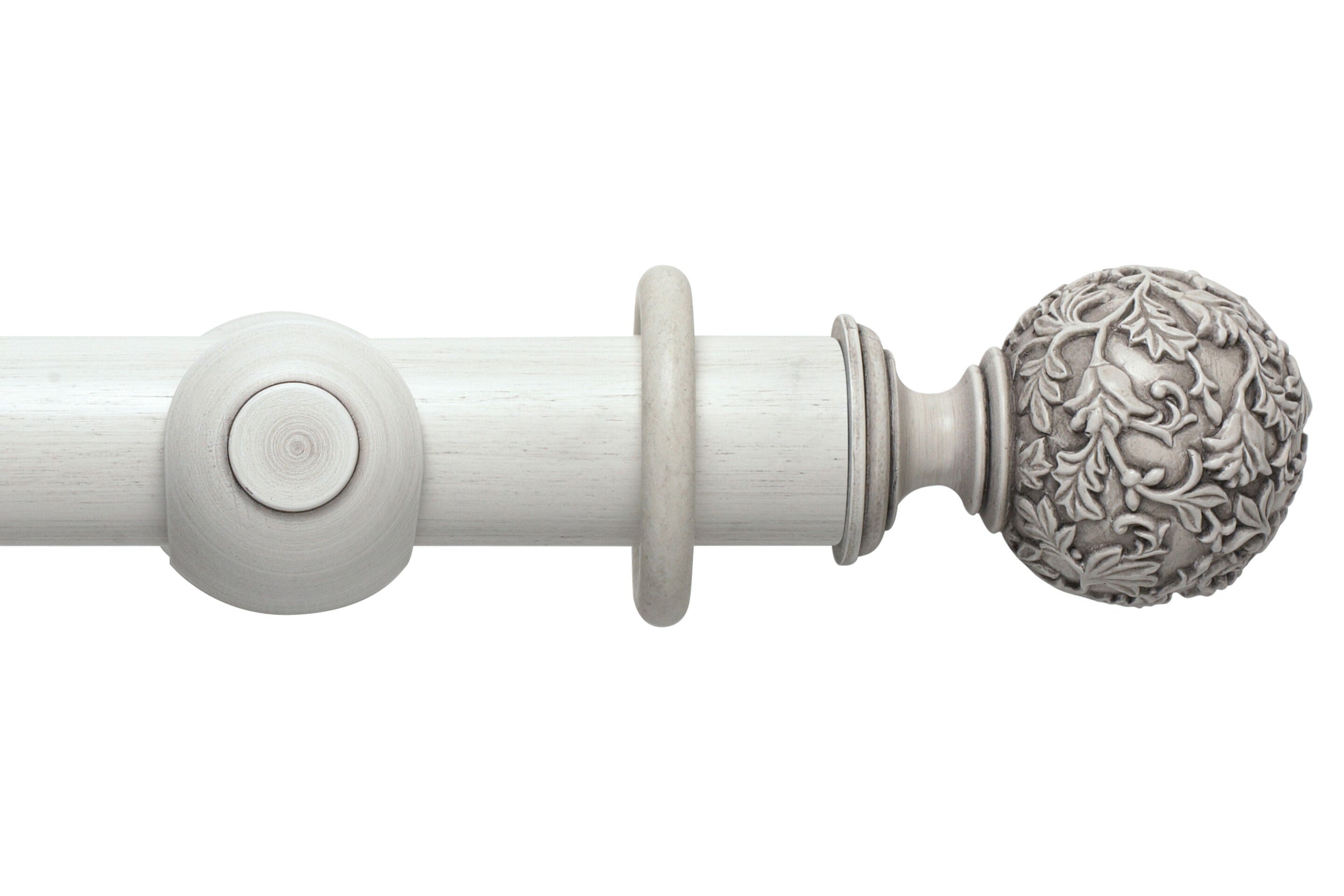 Hallis Modern Country Floral Ball Curtain Pole Set in Brushed Ivory