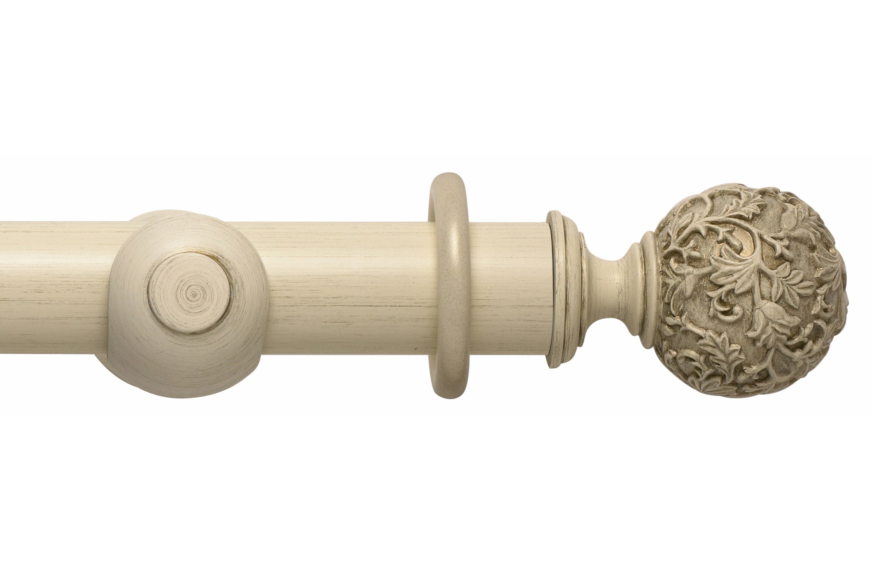 Hallis Modern Country Floral Ball Curtain Pole Set in Brushed Cream