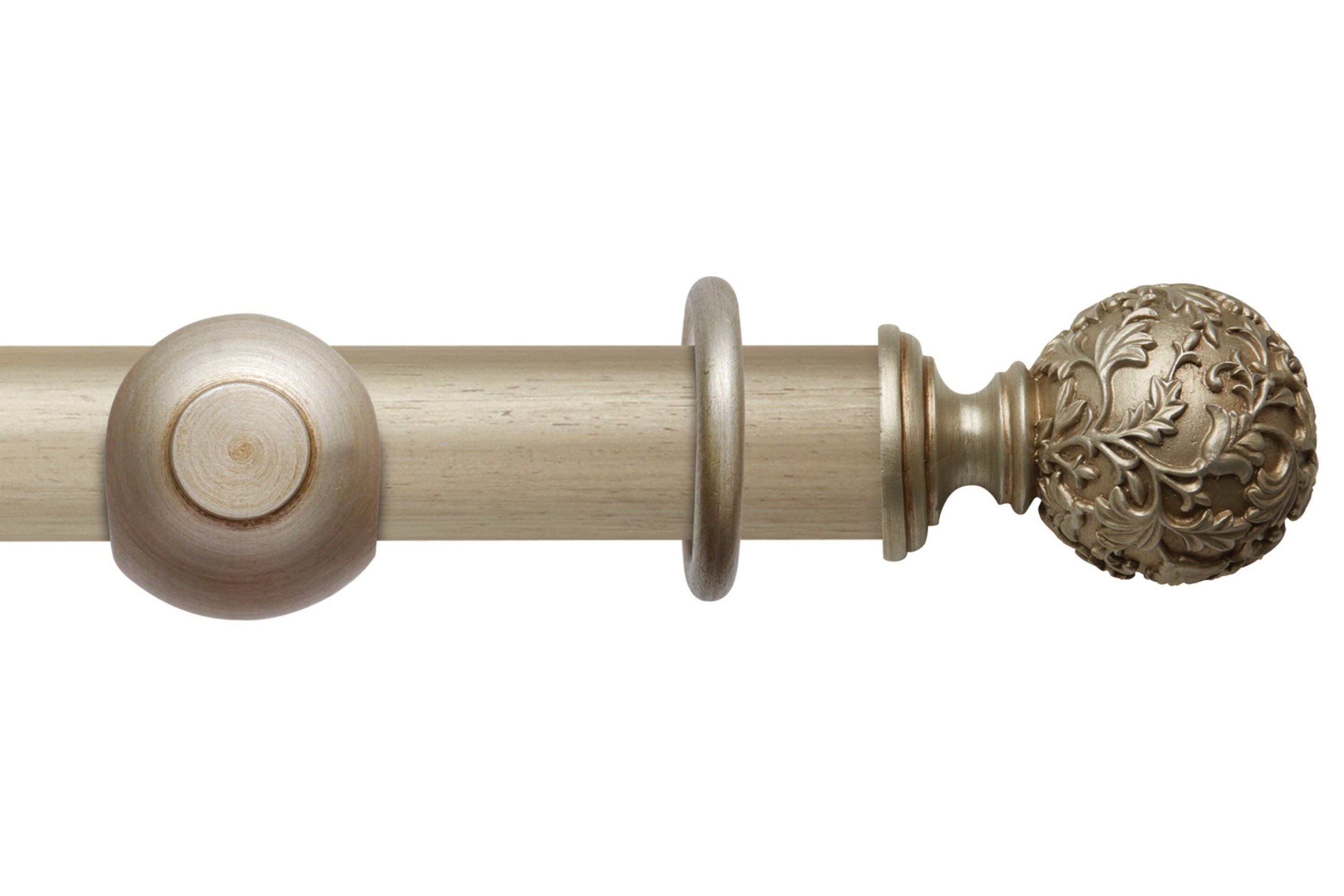 Hallis Modern Country Floral Ball Curtain Pole Set in Satin Silver