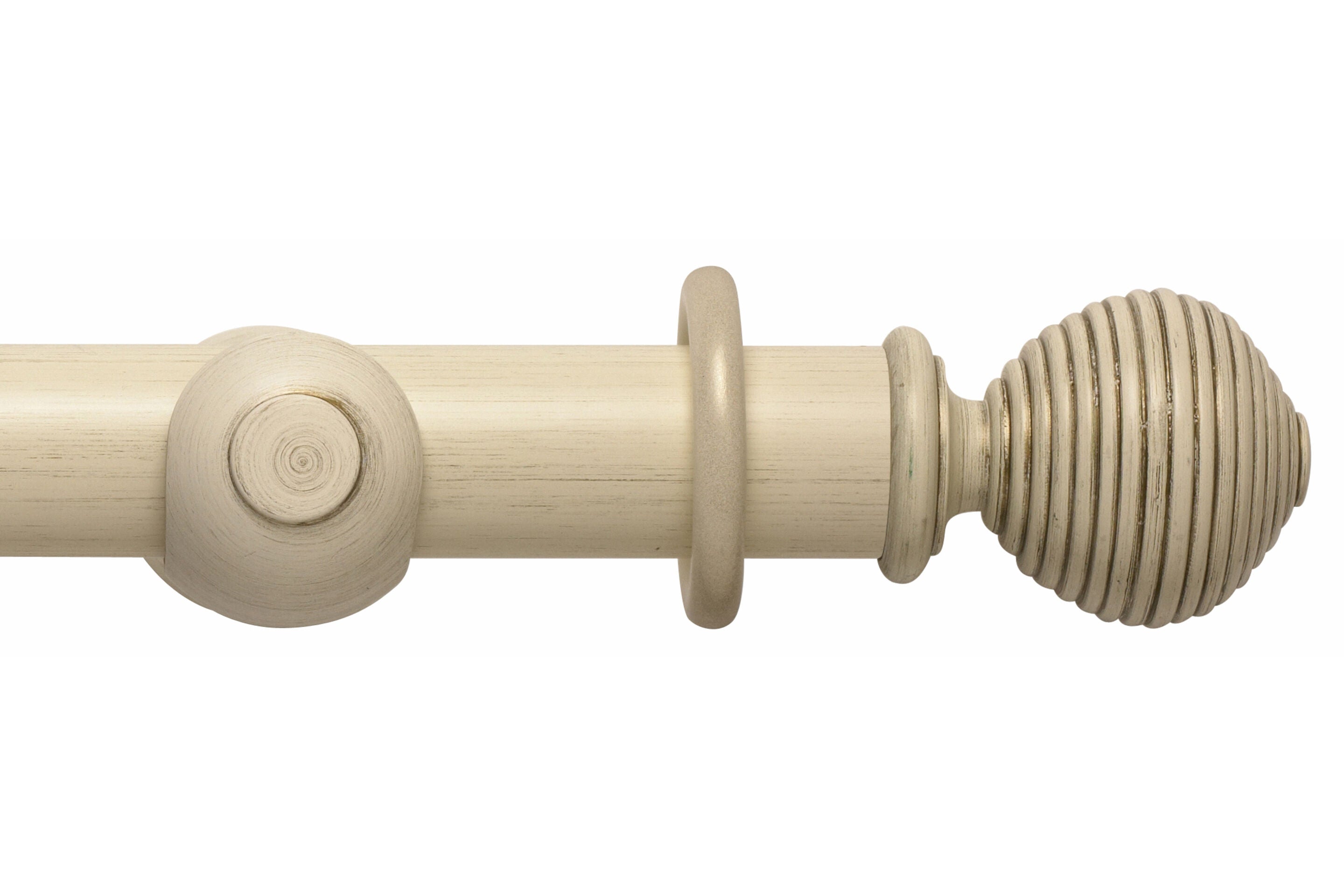 Hallis Modern Country Ribbed Ball Curtain Pole Set in Brushed Cream