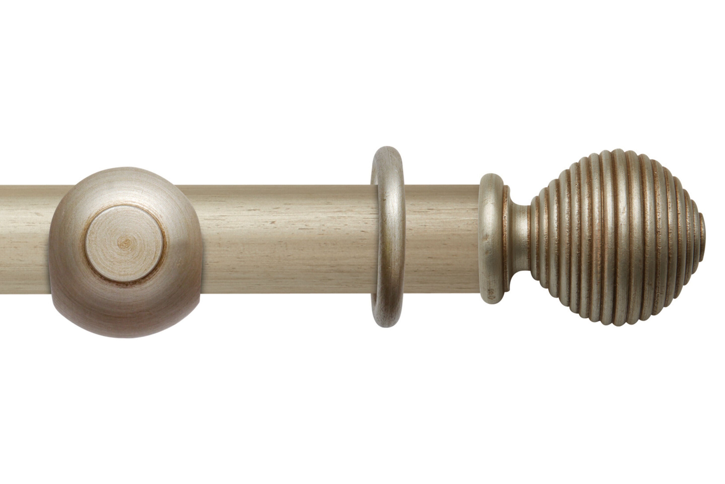 Hallis Modern Country Ribbed Ball Curtain Pole Set in Satin Silver