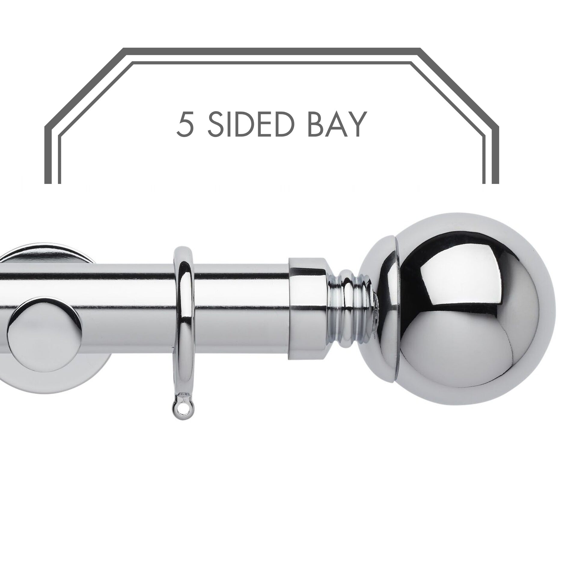 Hallis Neo Chrome Ball 5-Sided Bay Window Curtain Pole Set shown in 35mm