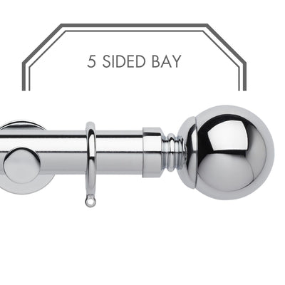 Hallis Neo Chrome Ball 5-Sided Bay Window Curtain Pole Set