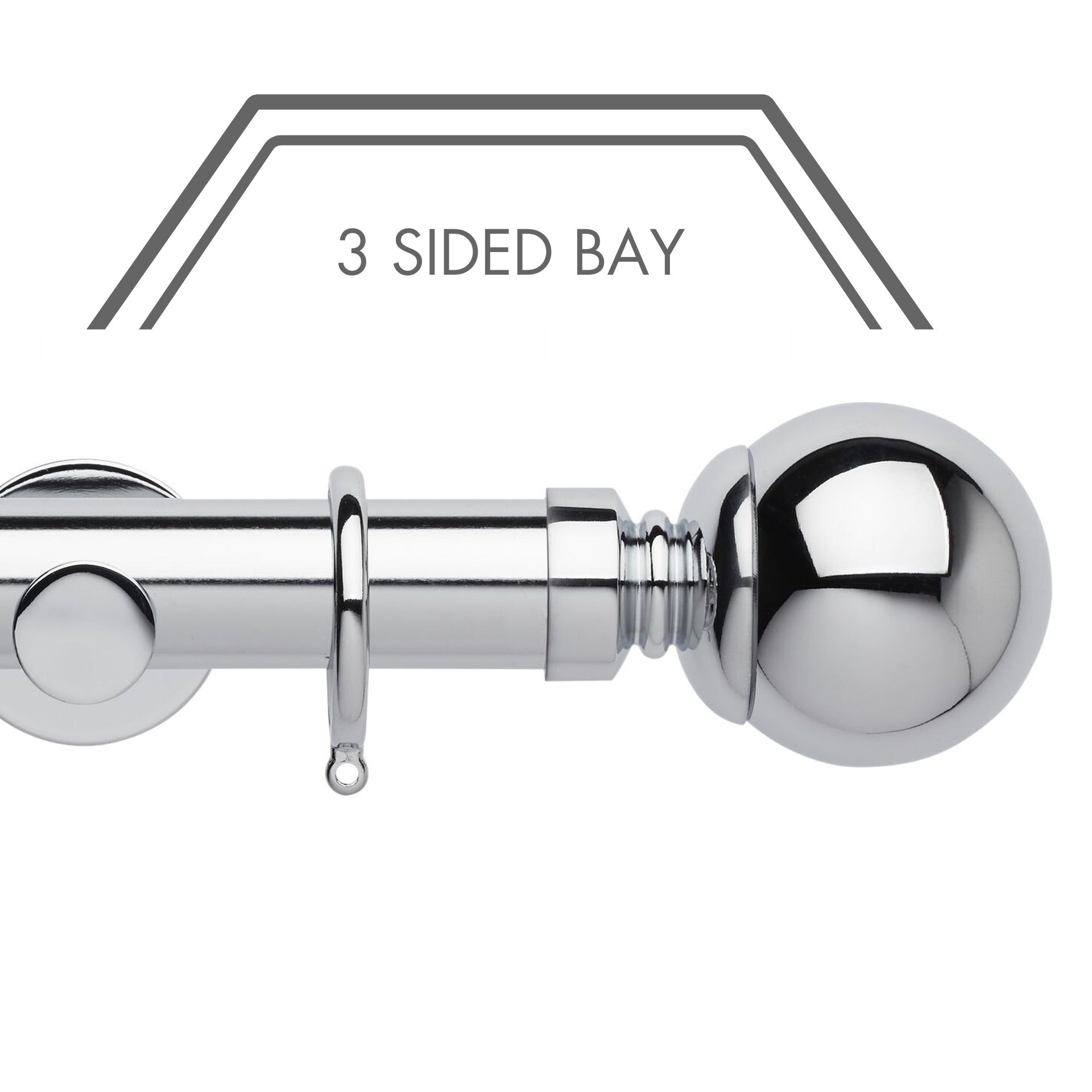 Hallis Neo Chrome Ball 3-Sided Bay Window Curtain Pole Set shown in 35mm