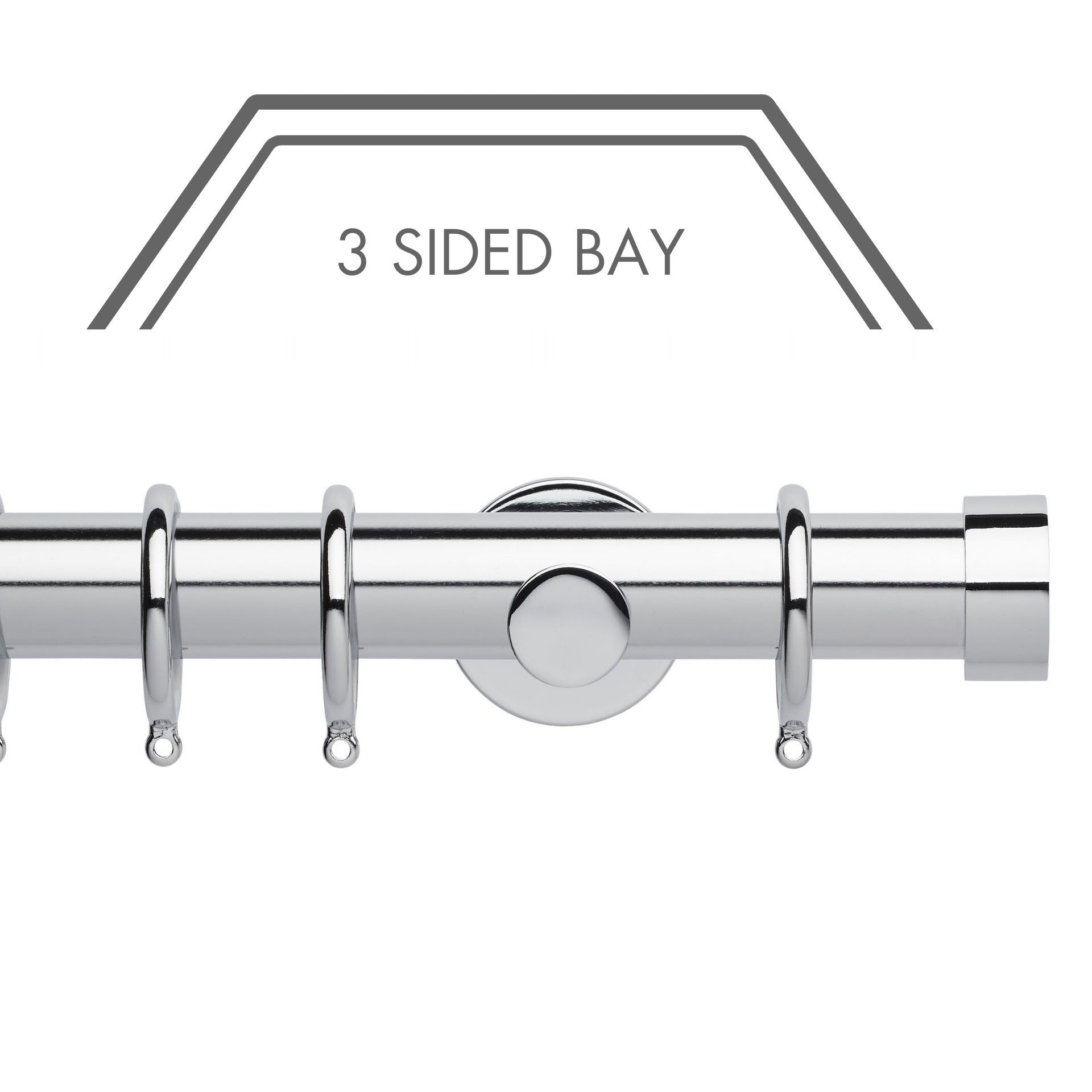 Hallis Neo Chrome End Cap 3-Sided Bay Window Curtain Pole Set shown in 35mm