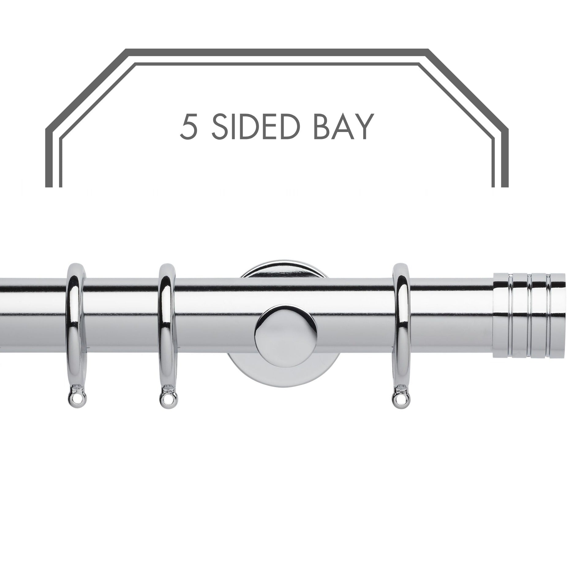 Hallis Neo Chrome Stud 5-Sided Bay Window Curtain Pole Set shown in 35mm