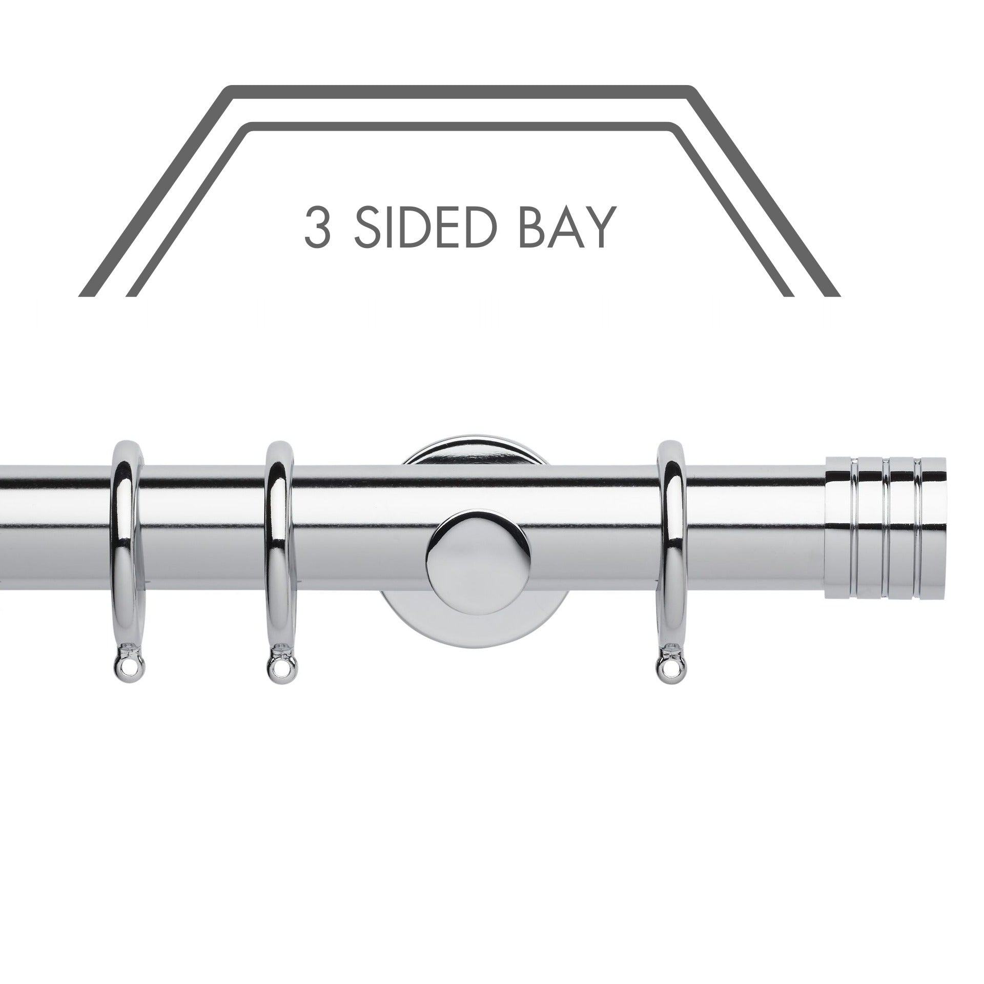 Hallis Neo Chrome Stud 3-Sided Bay Window Curtain Pole Set shown in 35mm