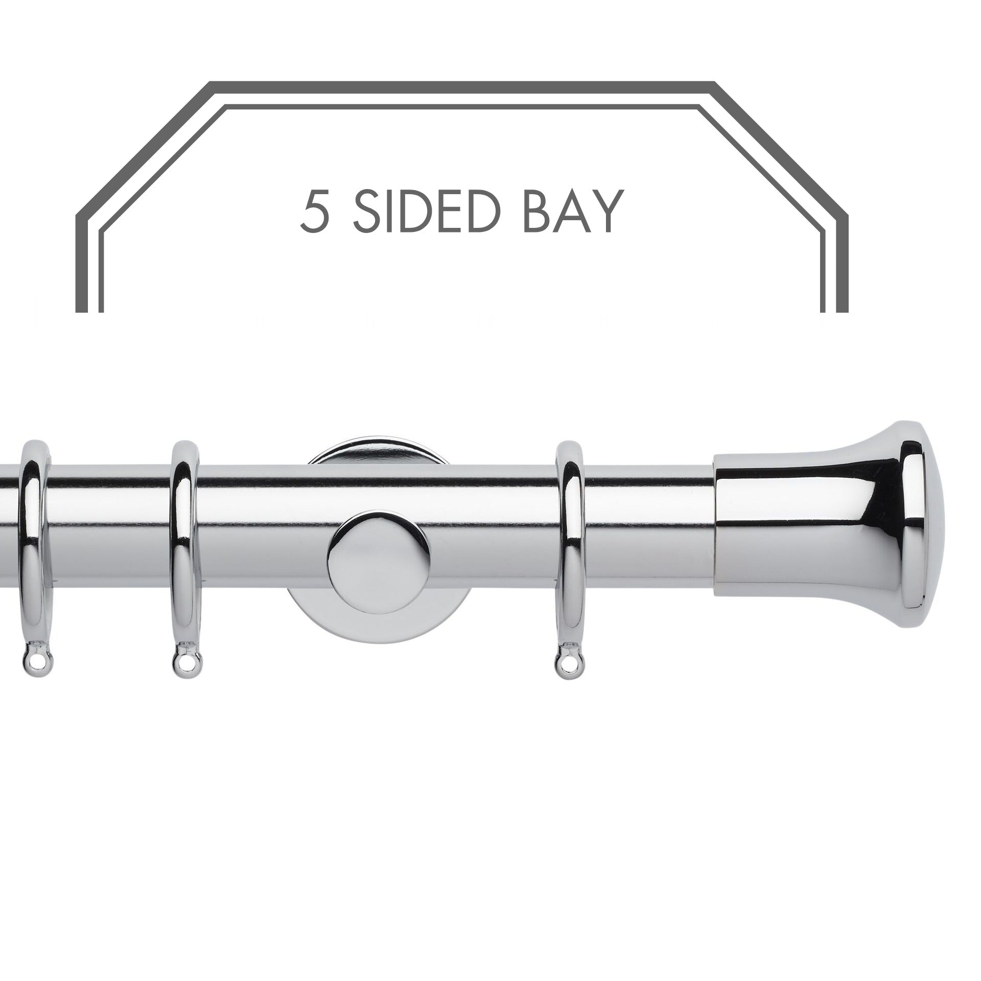 Hallis Neo Chrome Trumpet 5-Sided Bay Window Curtain Pole Set shown in 35mm