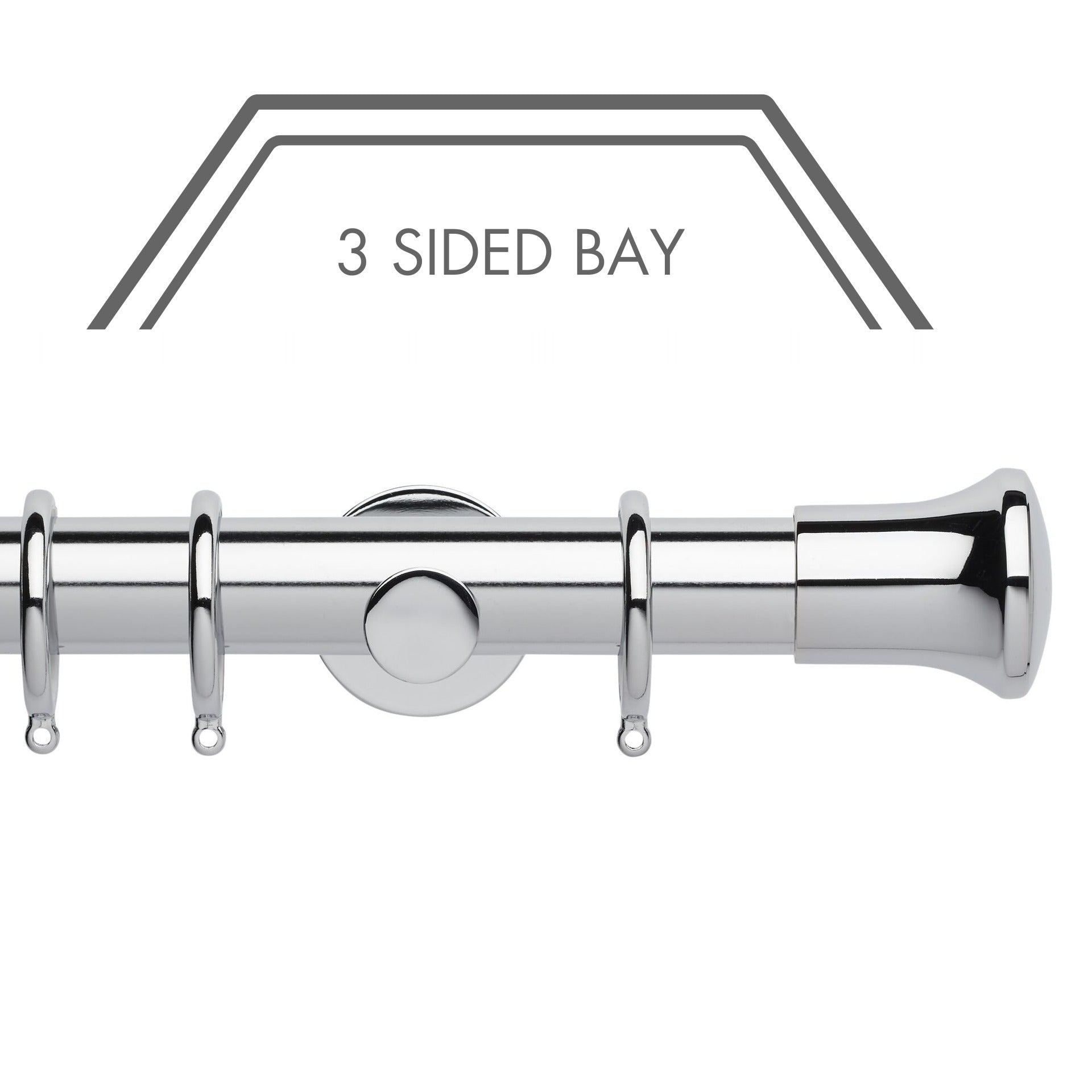 Hallis Neo Chrome Trumpet 3-Sided Bay Window Curtain Pole Set shown in 35mm