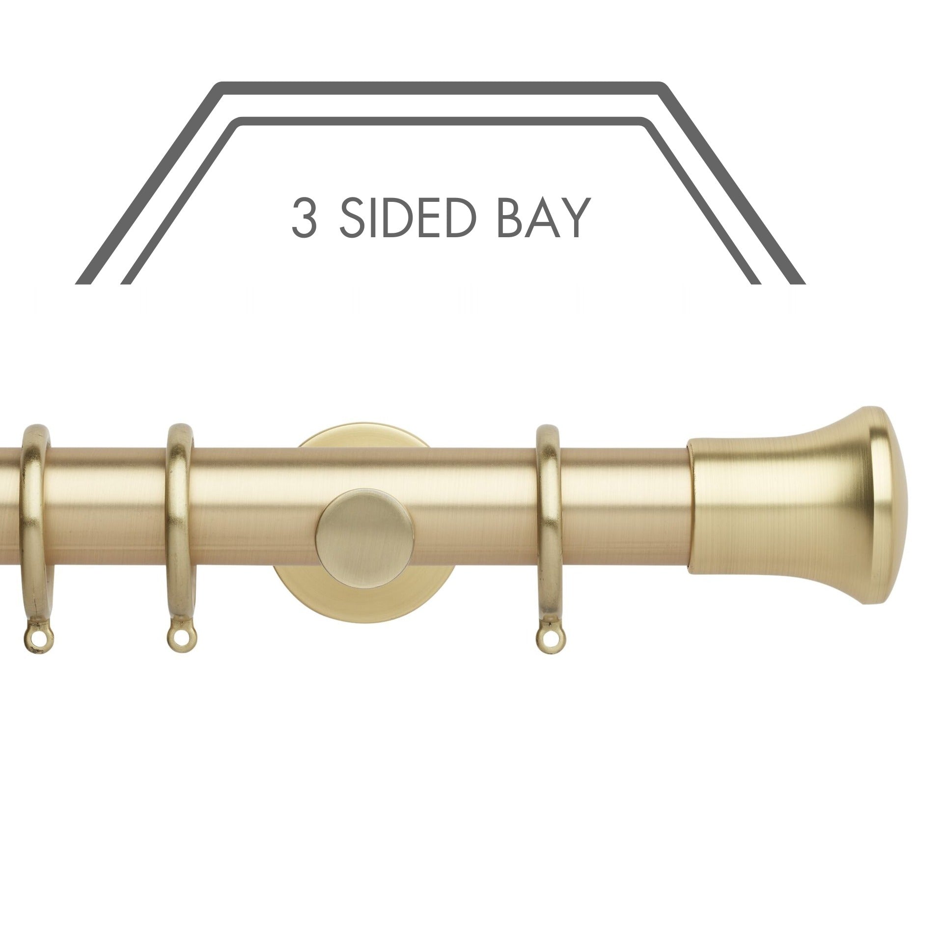 Hallis Neo Gold Trumpet 3-Sided Bay Window Curtain Pole Set shown in 35mm
