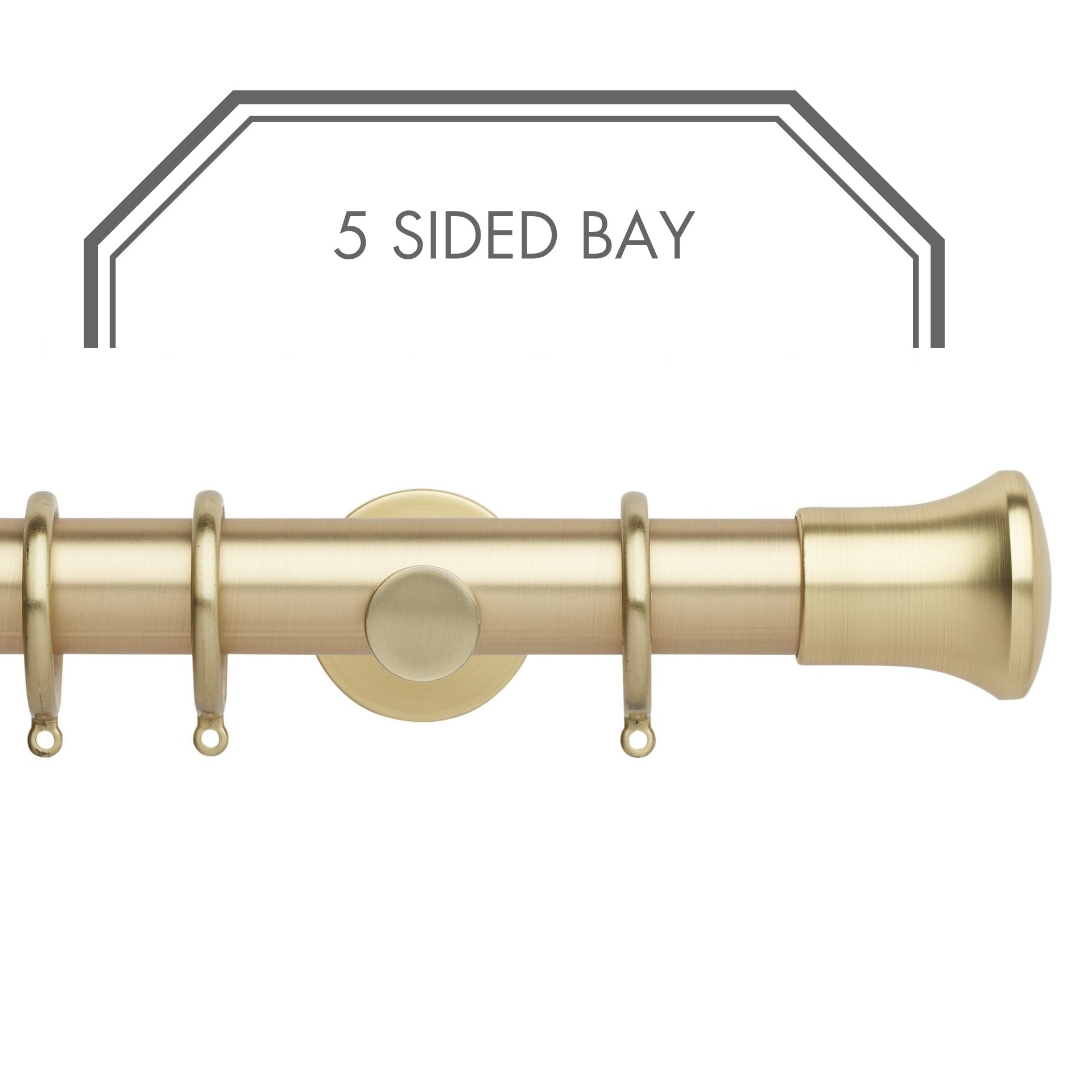 Hallis Neo Gold Trumpet 5-Sided Bay Window Curtain Pole Set shown in 35mm