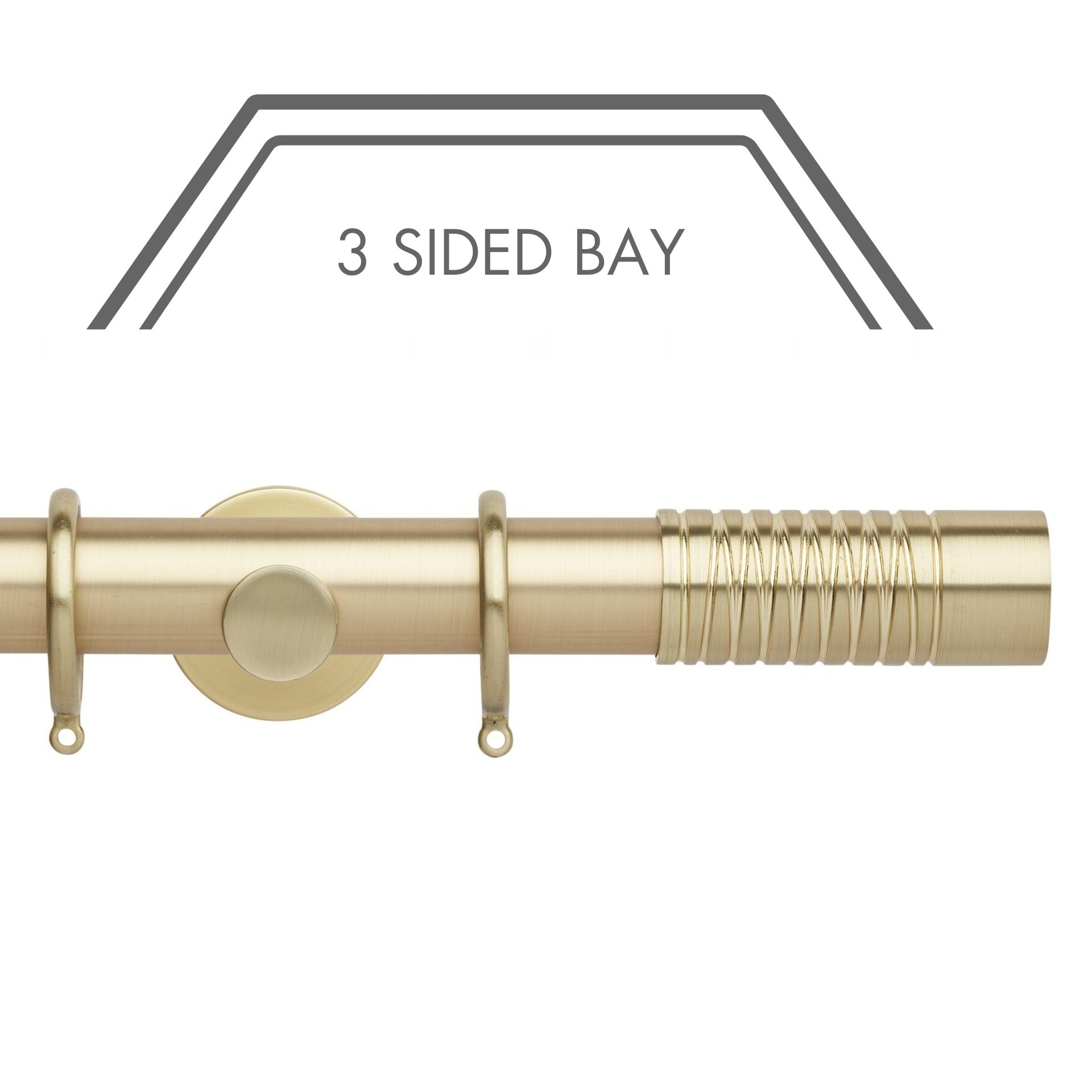 Hallis Neo Gold Wired Barrel 3-Sided Bay Window Curtain Pole Set shown in 35mm