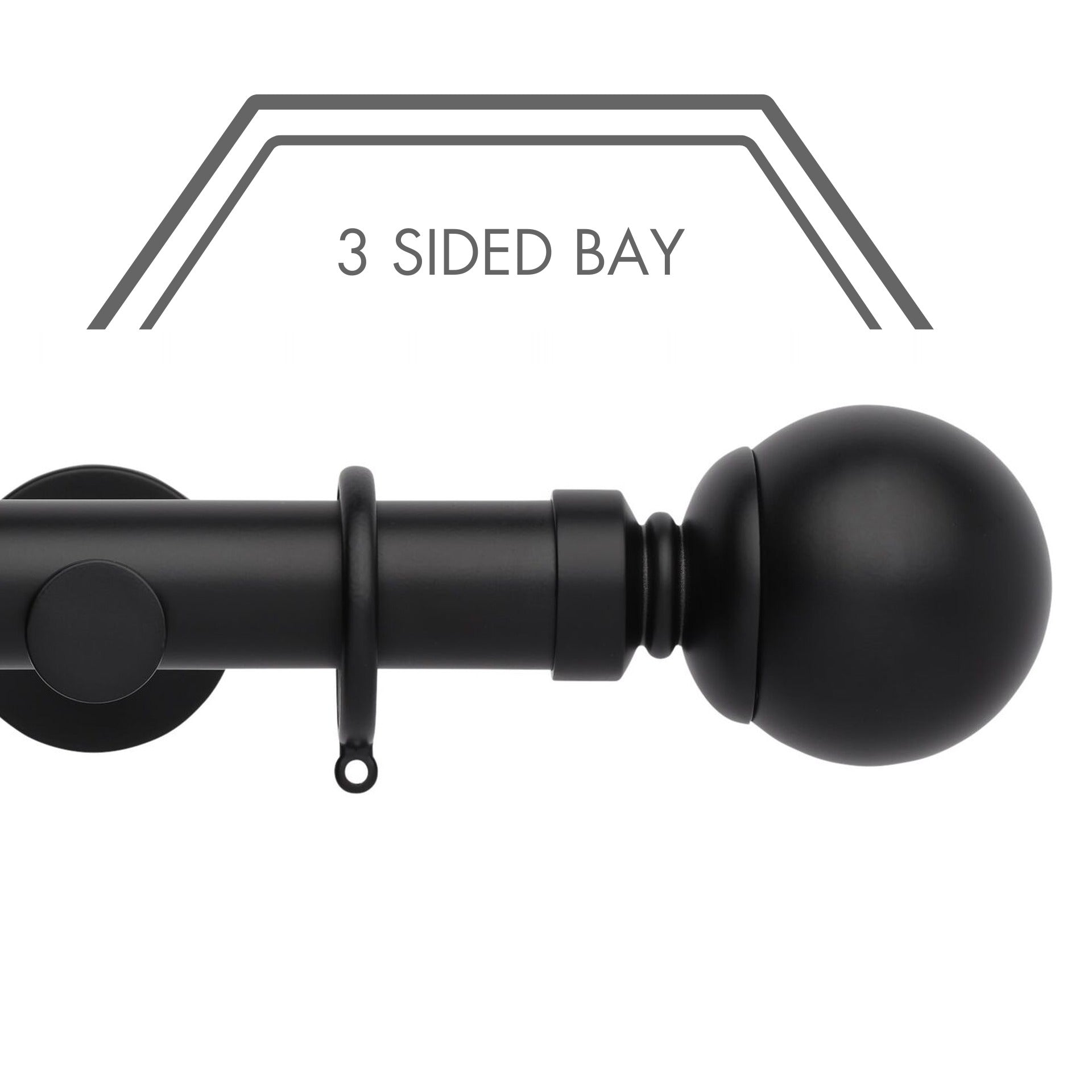 Hallis Neo Matt Black Ball 3-Sided Bay Window Curtain Pole Set shown in 35mm