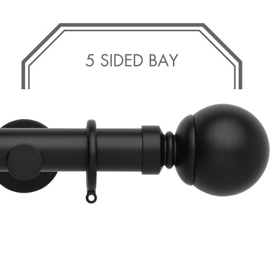 Hallis Neo Matt Black Ball 5-Sided Bay Window Curtain Pole Set