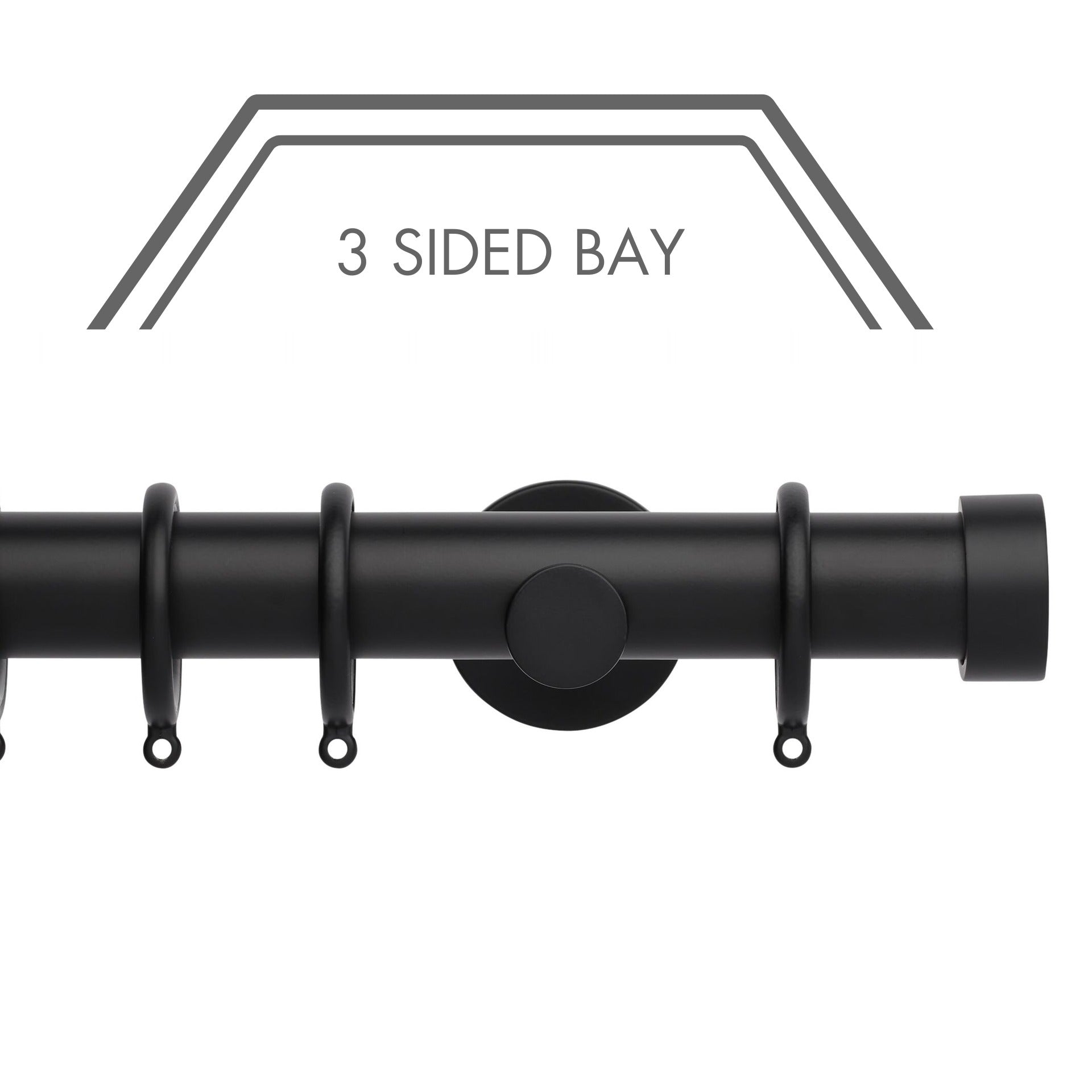 Hallis Neo Matt Black End Cap 3-Sided Bay Window Curtain Pole Set shown in 35mm